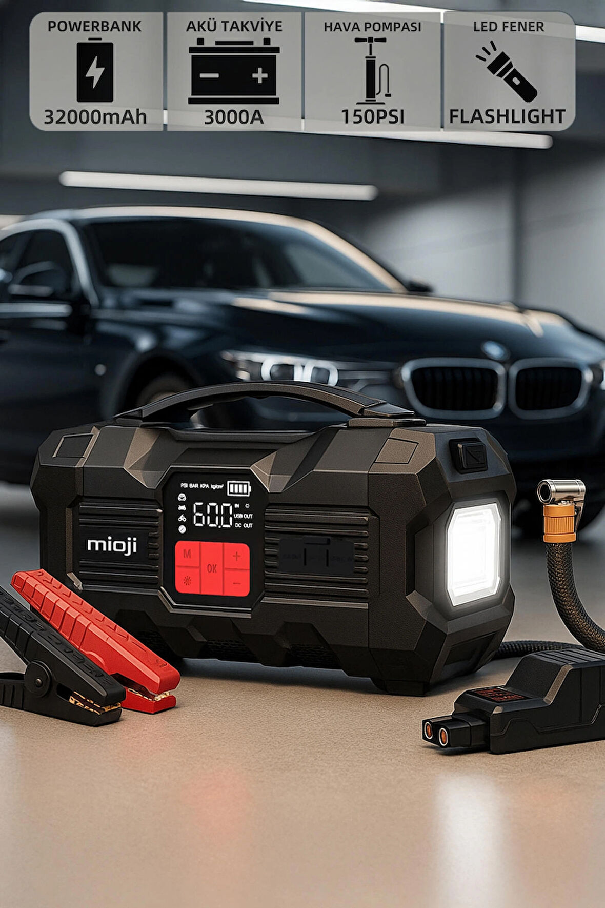 Mioji Mio 20 Pro 4000A 32000mAh Hava Pompası + Akü Takviye Cihazı + Powerbank