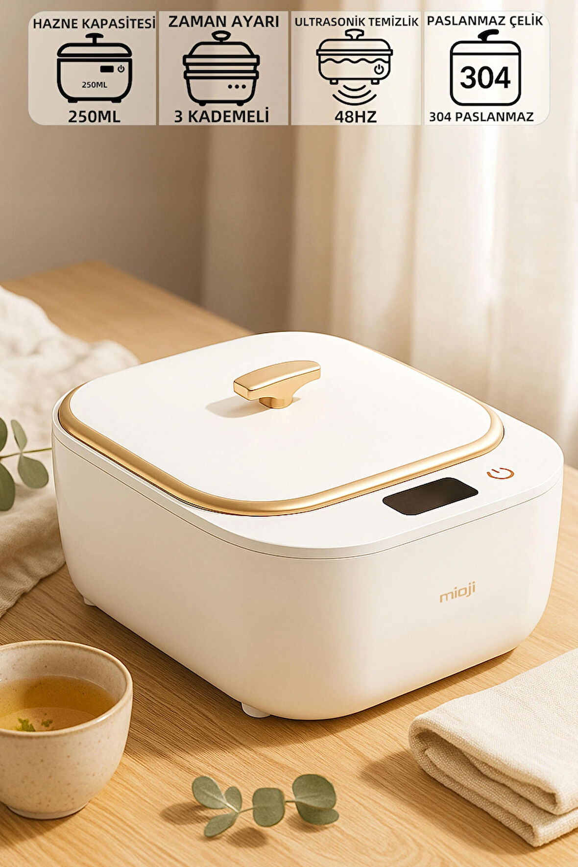 Mioji Mio UV2C Ultrasonic Protez, Dişlik ve Takma Diş Temizlik Cihazı Beyaz