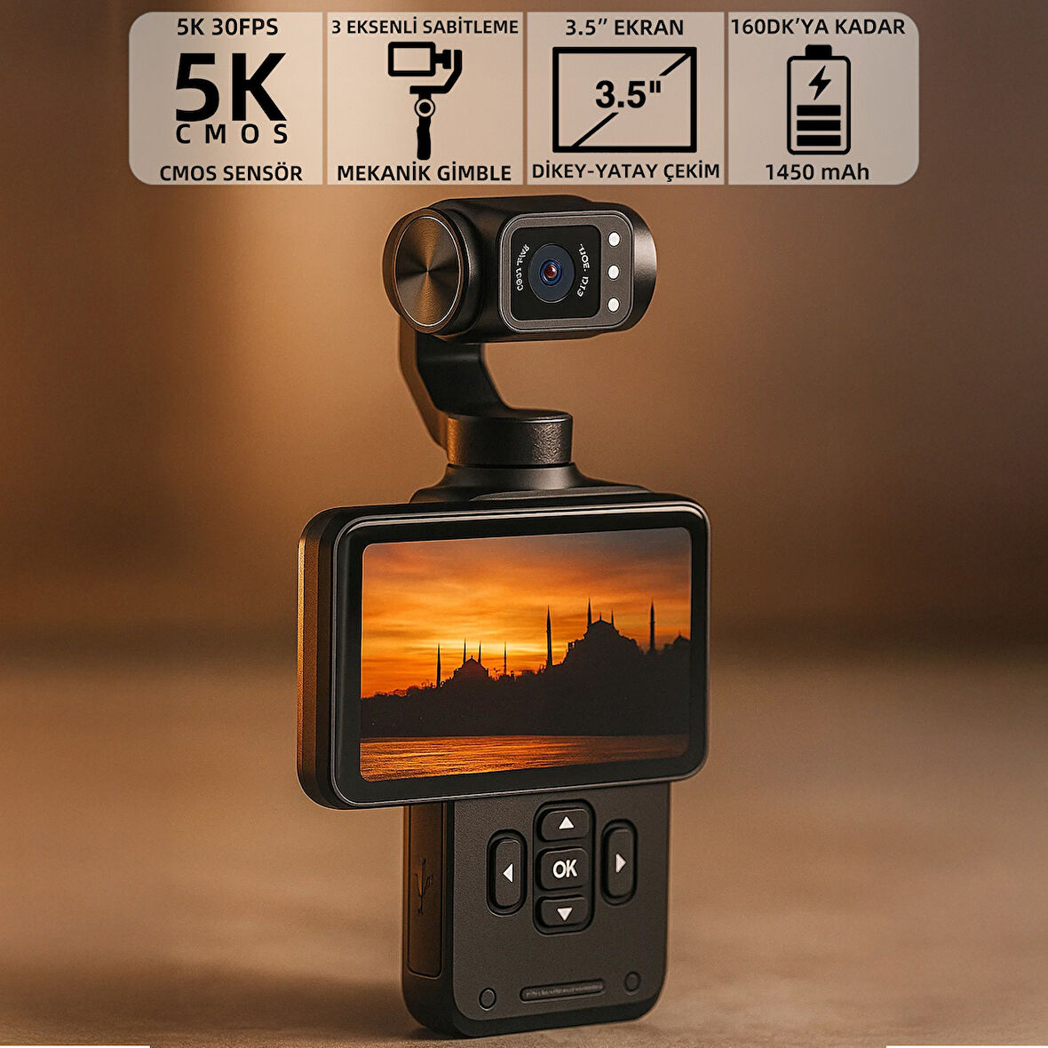 Mioji Mio Pocket 3 5K 30FPS 48MP 3 Eksenli Gimbal Kamera