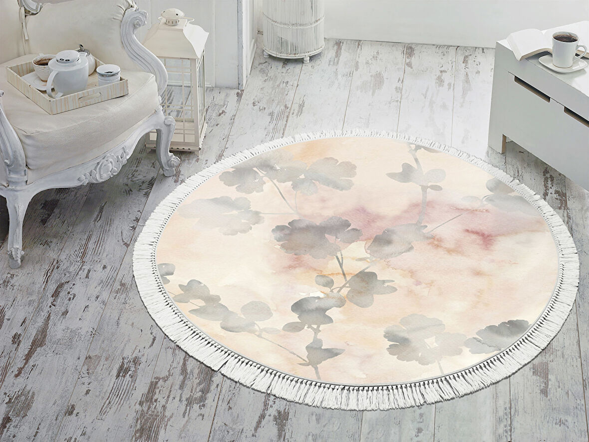 Dekoreko İnci Halı Dijital Saçaklı Yuvarlak 1900 Desen 1