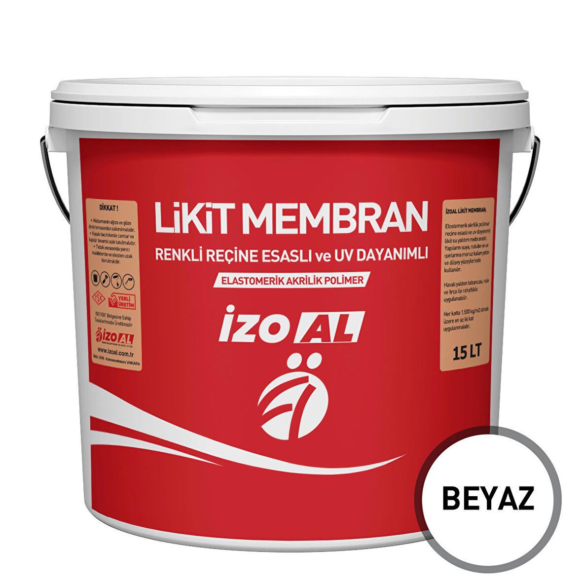 İZOAL 15 LT Elastomerik Reçine Esaslı ve UV Dayanımlı Likit Membran Beyaz