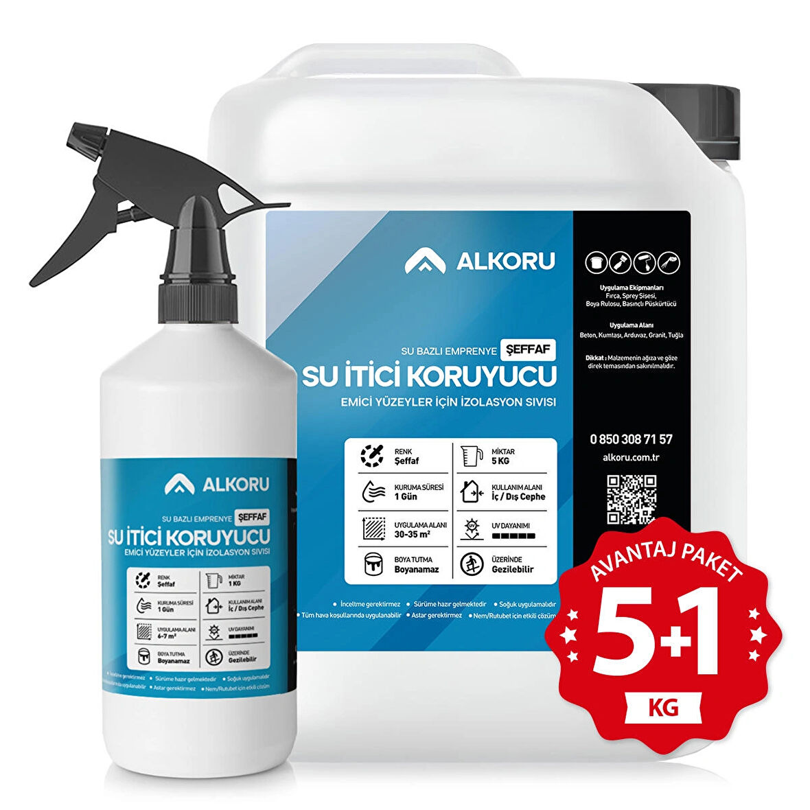 ALKORU 5+1 KG Şeffaf Emici Yüzeyler İçin Su İtici ve Koruyucu Malzeme Avantaj Paket