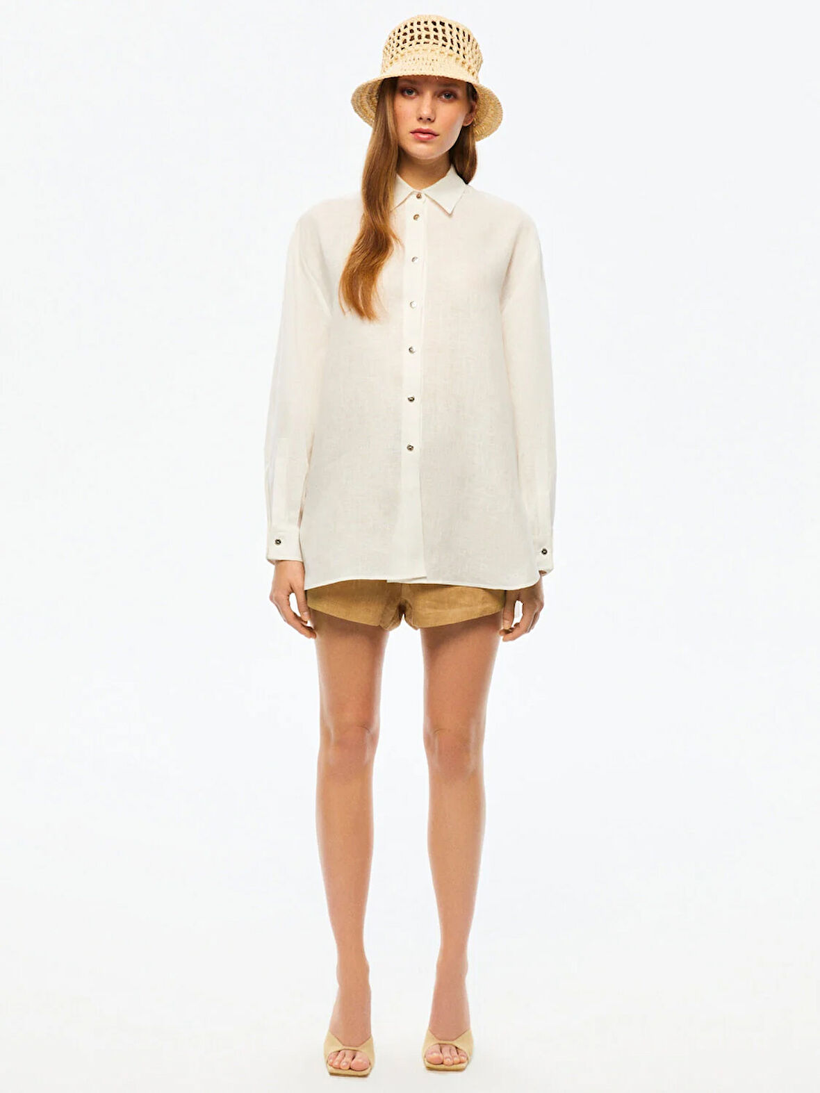 Oversize Keten Gömlek-Ekru | 1