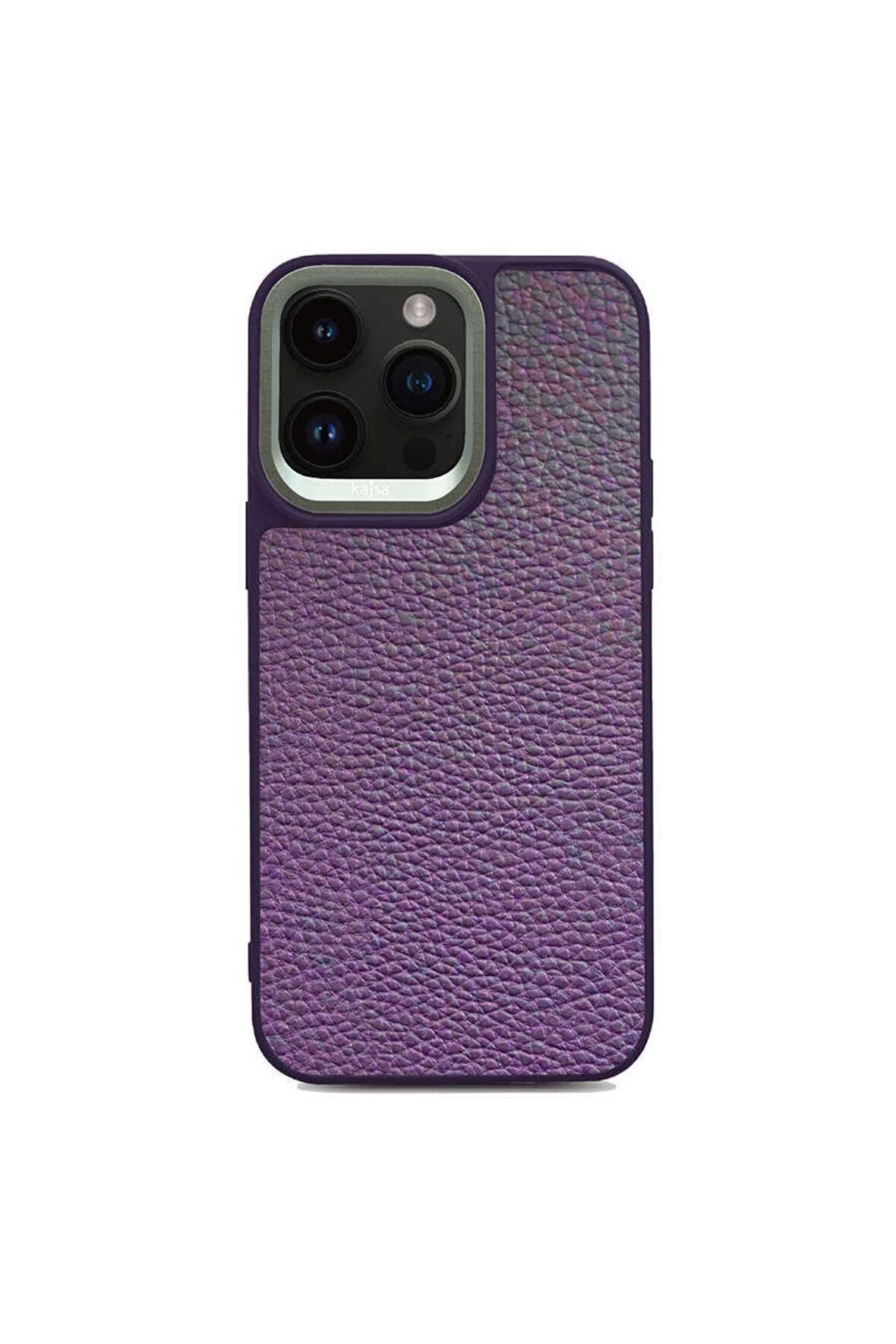 Apple iPhone 14 Pro Max Kılıf Soft Deri Metal Kamera Çerçeveli ​kajsa Litchi Kapak