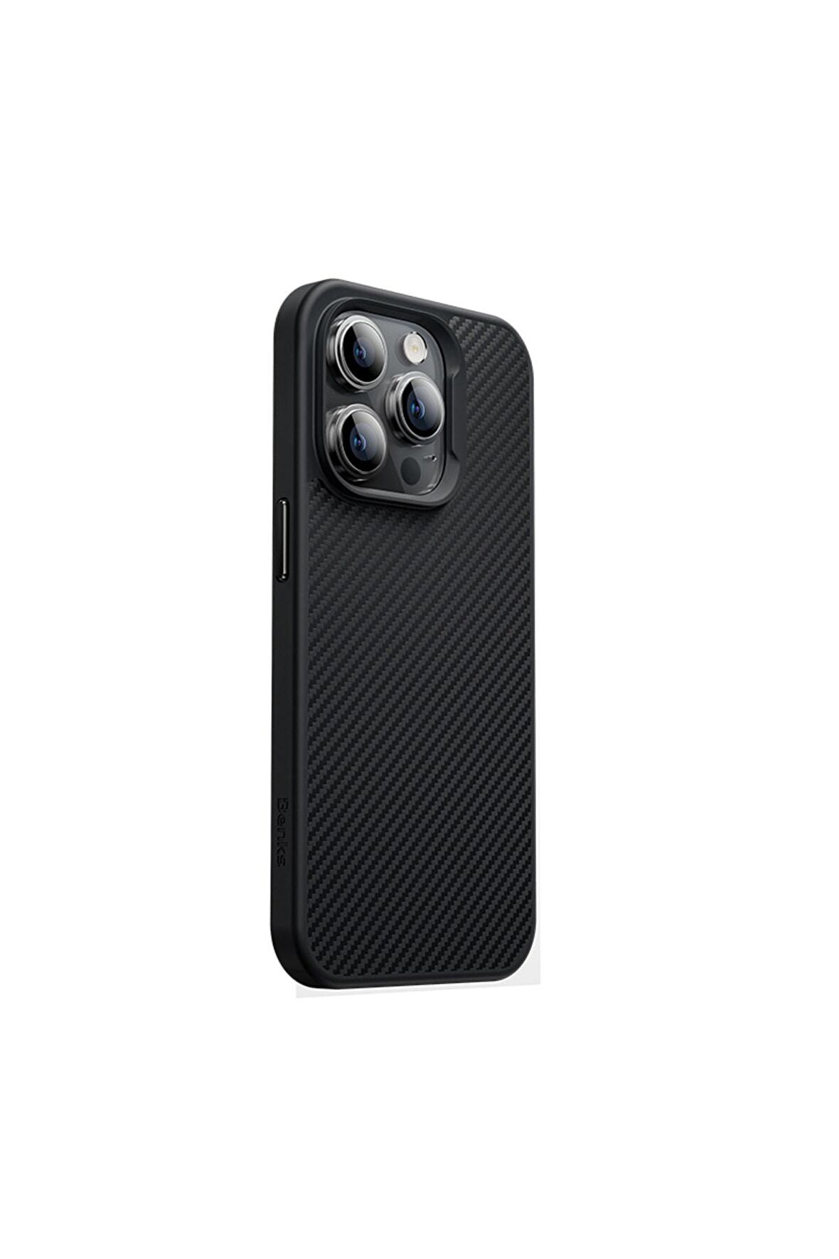Benks iPhone 14 Pro Uyumlu Kılıf Karbon Fiber Magsafe Şarj Özellikli Benks 600D Hybrid Kevlar Kapak