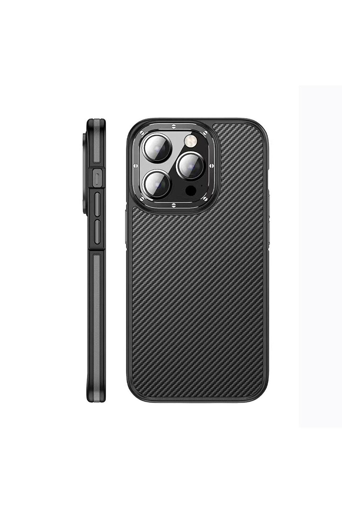 Wlons iPhone 14 Pro Uyumlu Kılıf Mat Transparan Karbon Fiber Görünümlü Wlons Marin Kapak