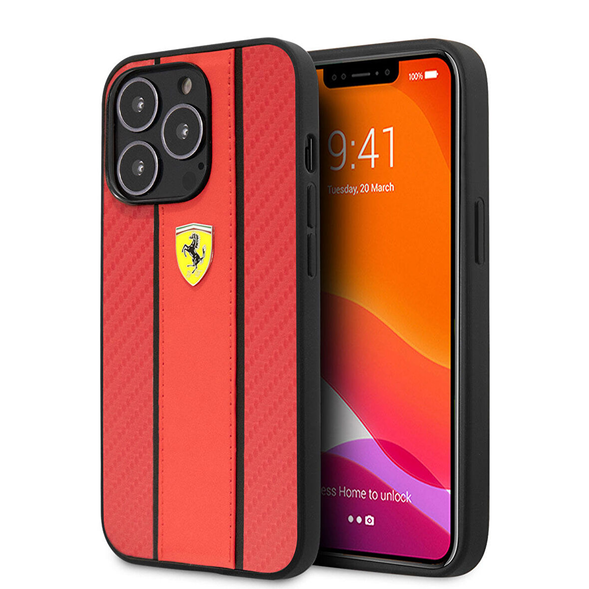 iPhone 14 Pro Max Uyumlu Kılıf Ferrari PU Deri Ve Karbon Dizayn Kapak