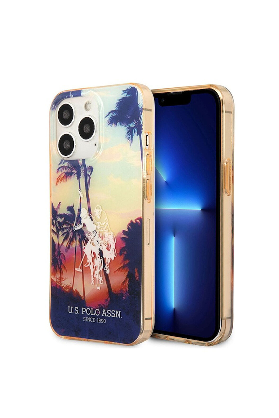 Apple iPhone 14 Pro Max Uyumlu Kılıf U.S. POLO ASSN. Renkli Ağaç Baskılı Dizayn Kapak