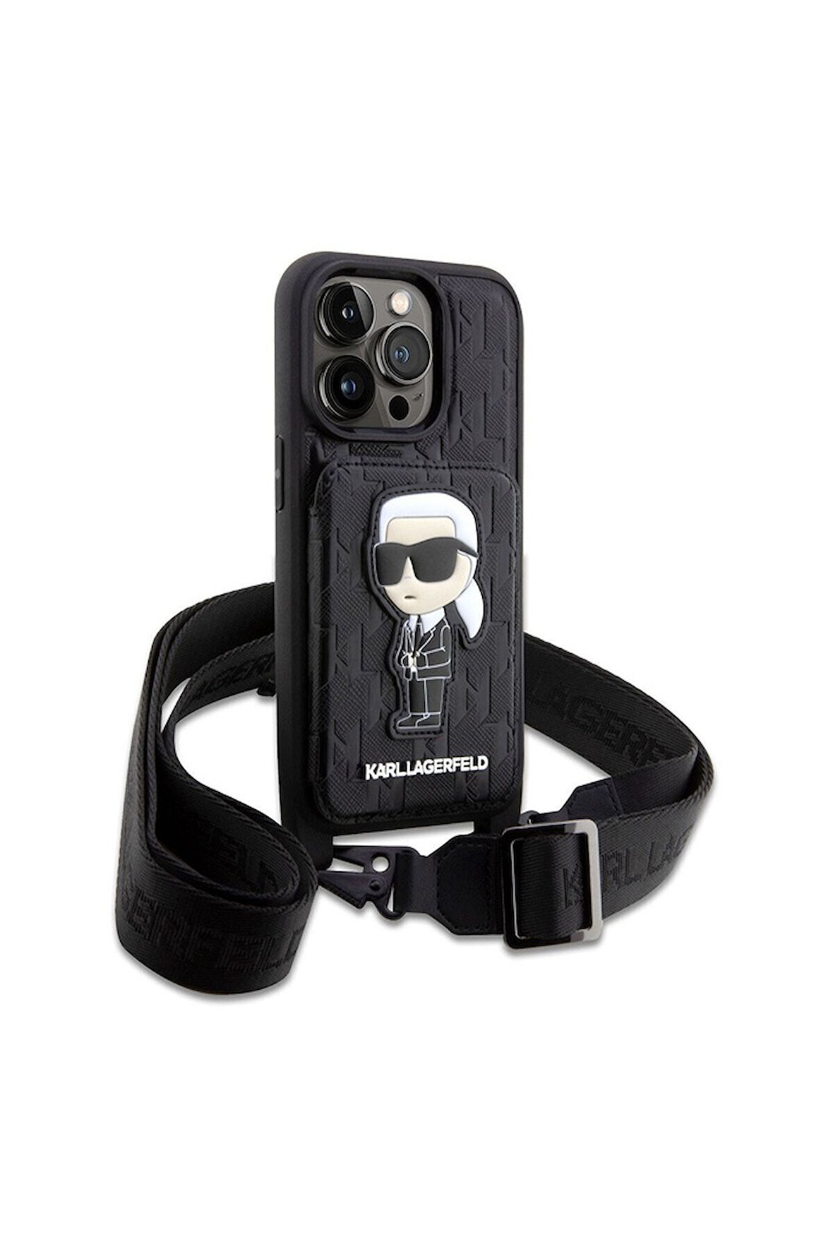 Apple iPhone 14 Pro Uyumlu Kılıf Karl Lagerfeld Boyun Askılı Kartlıklı Karl Dizayn Kapak