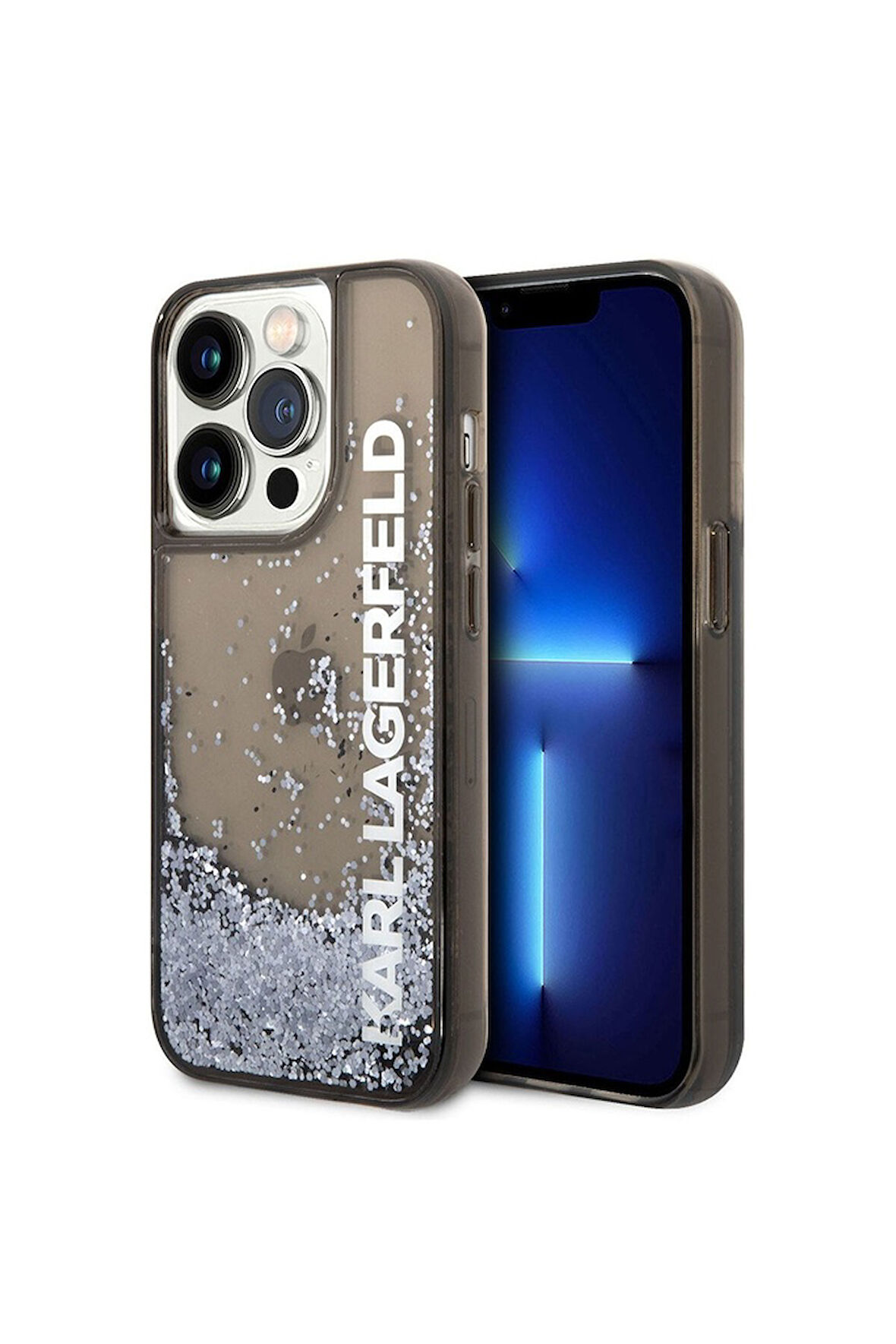 Apple iPhone 14 Pro Max Uyumlu Kılıf Karl Lagerfeld Sıvılı Simli Elong Dizayn Kapak Siyah