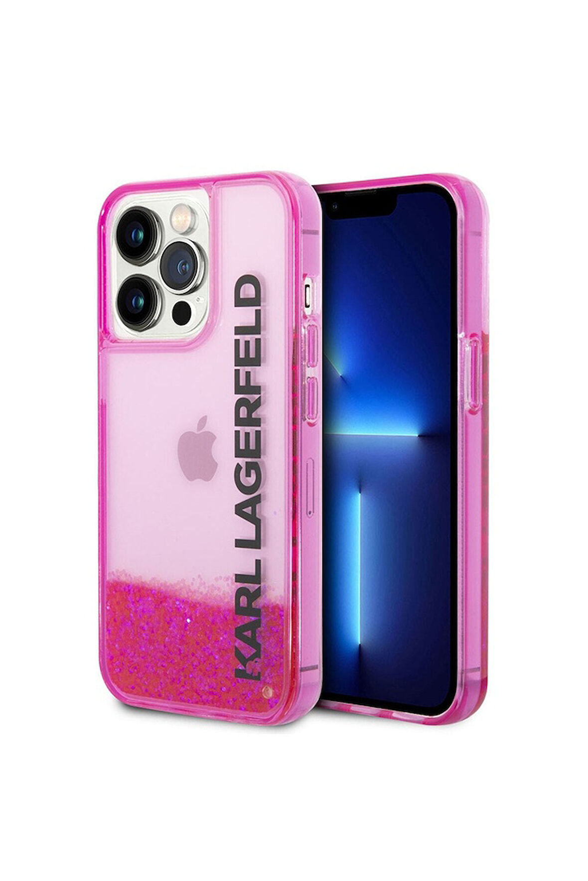 Apple iPhone 14 Pro Max Uyumlu Kılıf Karl Lagerfeld Sıvılı Simli Elong Dizayn Kapak Pembe