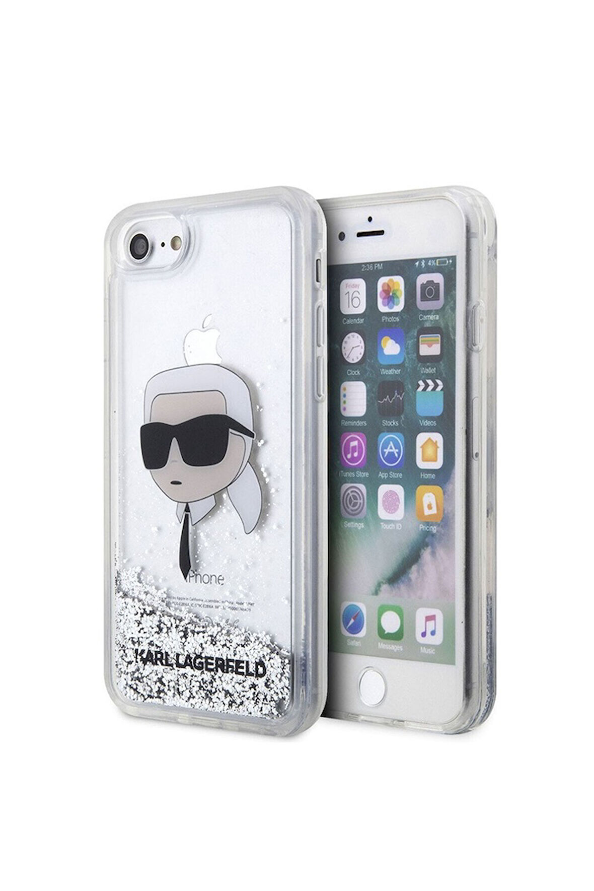 Apple iPhone 7 Uyumlu Kılıf Karl Lagerfeld Sıvılı Simli Karl Head Dizayn Kapak