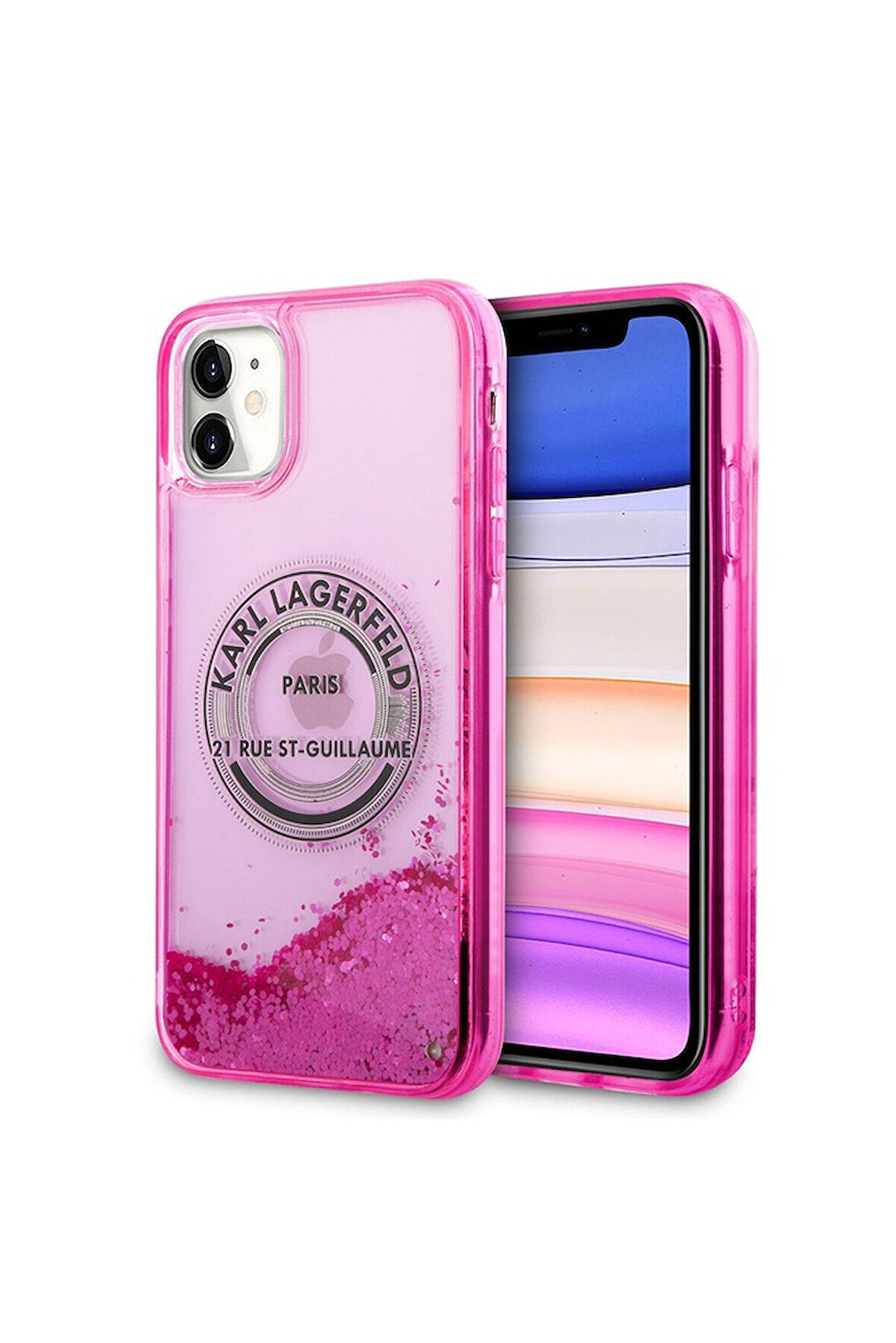 Apple iPhone 11 Uyumlu Kılıf Karl Lagerfeld Sıvılı Simli RSG Dizayn Kapak