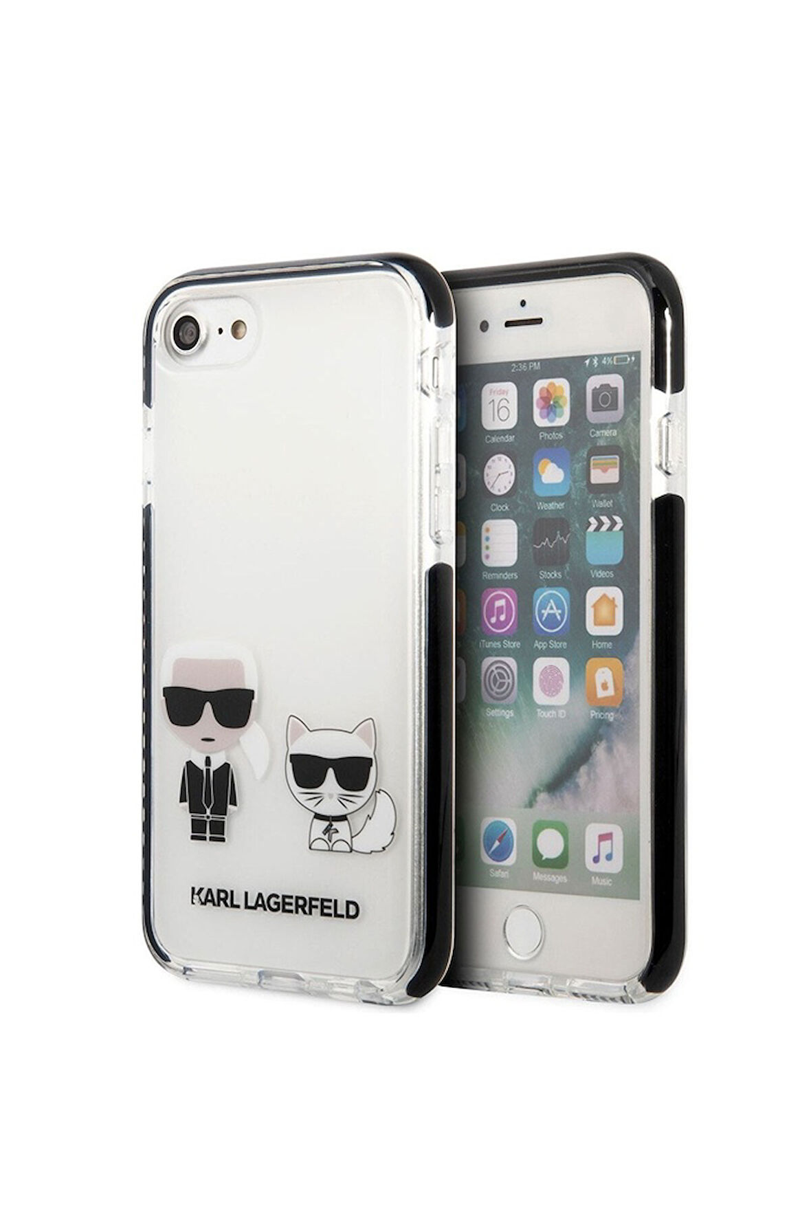 Apple iPhone 8 Uyumlu Kılıf Karl Lagerfeld Kenarları Siyah Silikon K&C Dizayn Kapak Beyaz