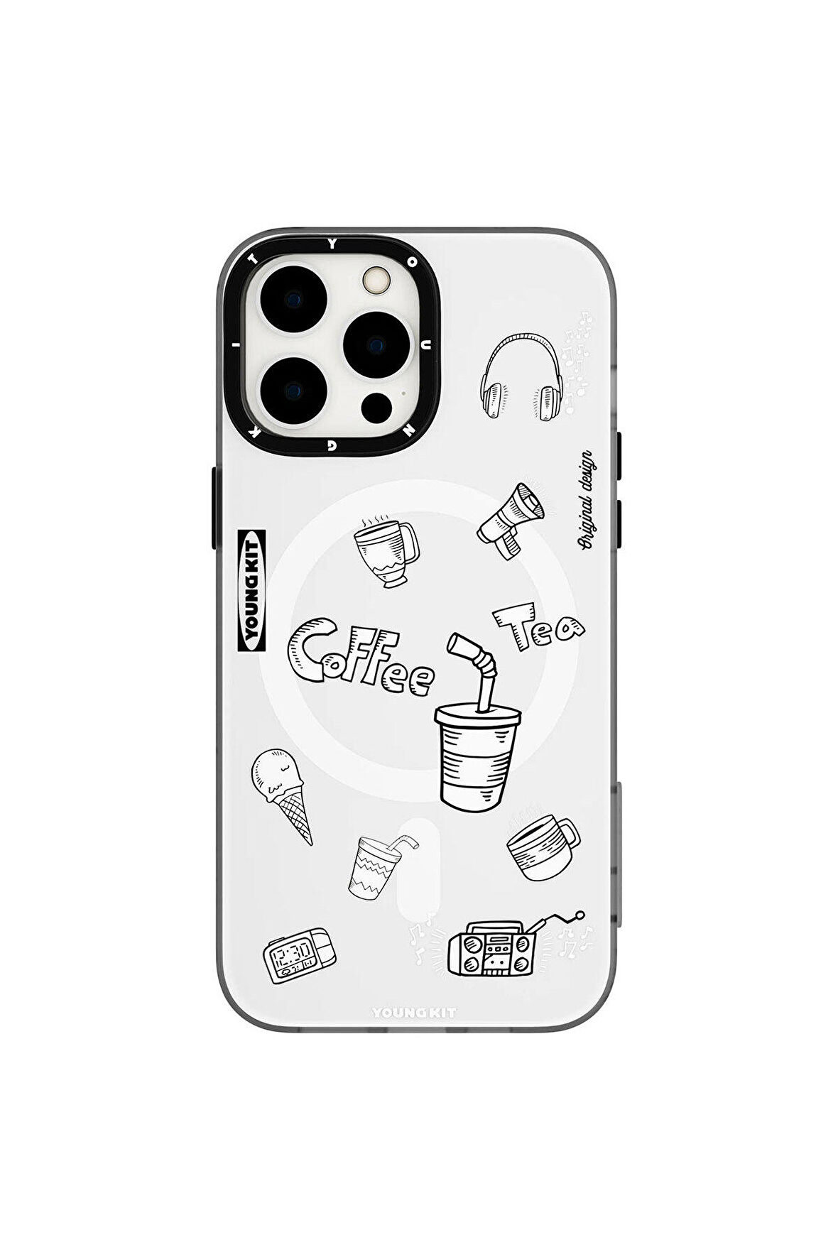 iPhone 14 Pro Uyumlu Kılıf Magsafe Şarj Özellikli Desenli Youngkit Plaything Serisi Kapak Beyaz