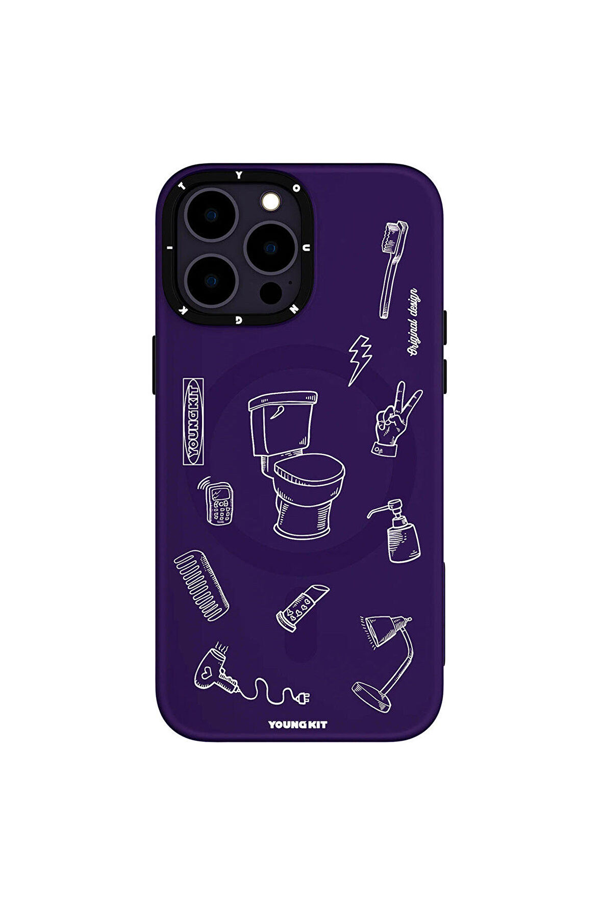 iPhone 14 Pro Uyumlu Kılıf Magsafe Şarj Özellikli Desenli Youngkit Plaything Serisi Kapak Mor