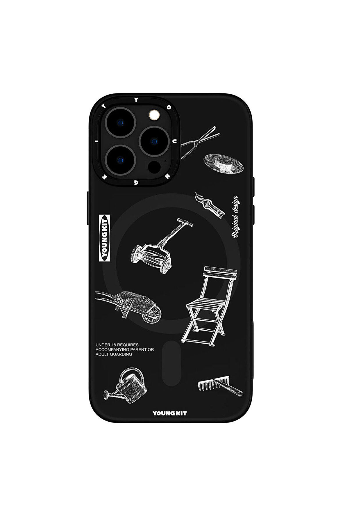 iPhone 14 Pro Uyumlu Kılıf Magsafe Şarj Özellikli Desenli Youngkit Plaything Serisi Kapak Siyah