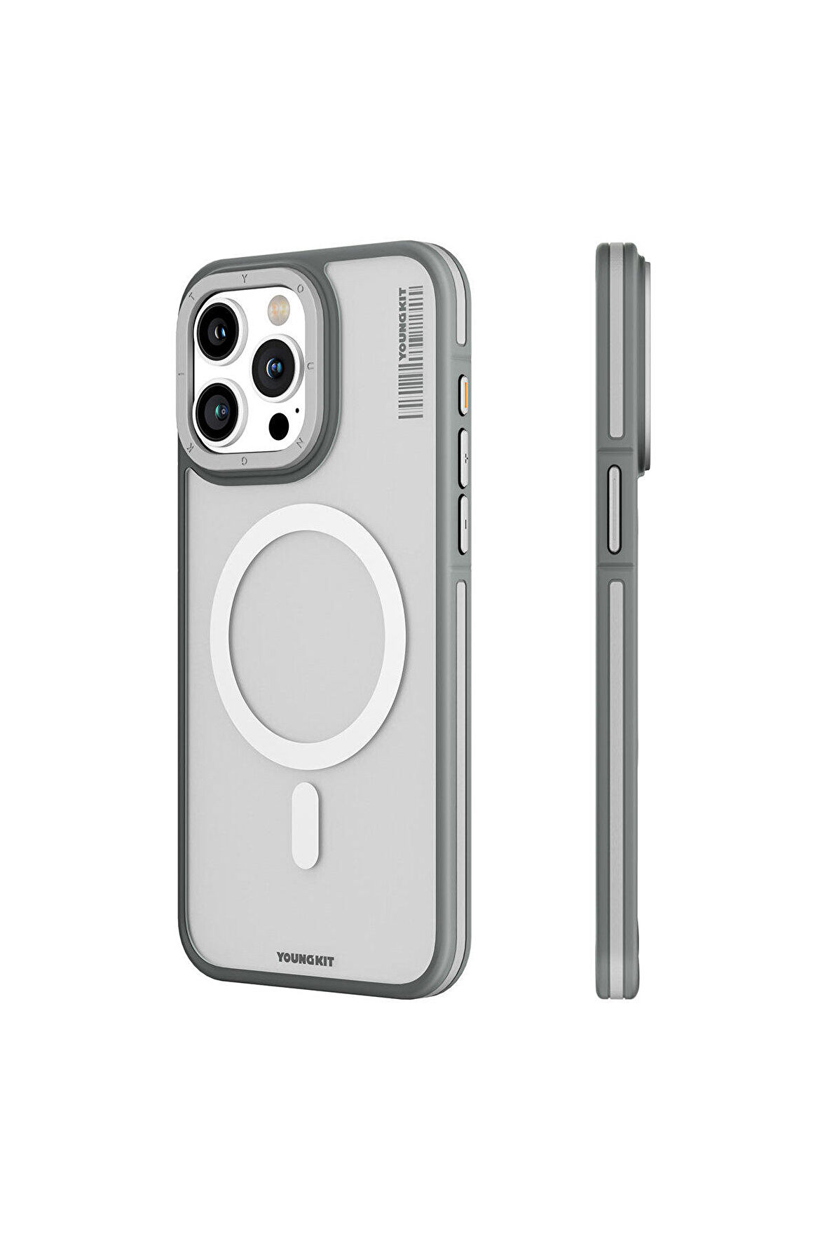 iPhone 15 Pro Uyumlu Kılıf Magsafe Şarj Özellikli Youngkit Rock Sand Serisi Kapak Gri