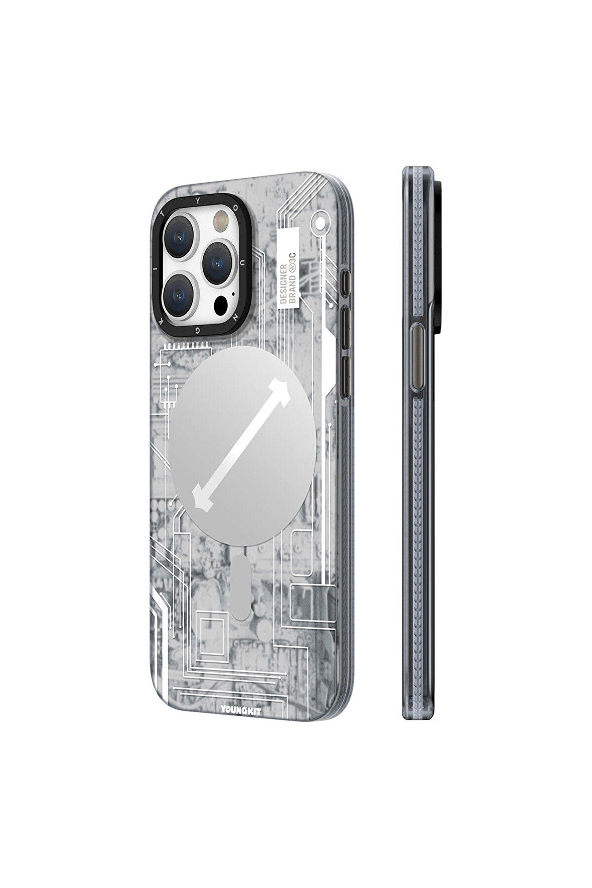 iPhone 15 Pro Max Uyumlu Kılıf Magsafe Şarj Özellikli Youngkit Technology Serisi Kapak Beyaz
