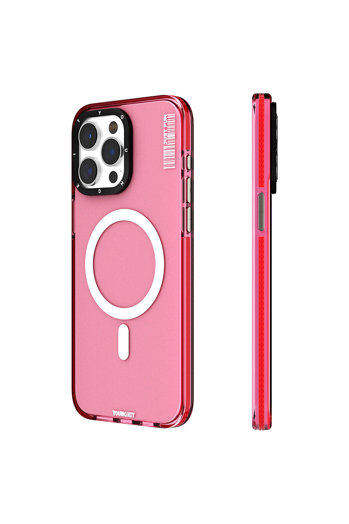iPhone 15 Pro Max Uyumlu Kılıf Magsafe Şarj Özellikli Youngkit Crystal Color Serisi Kapak Pembe