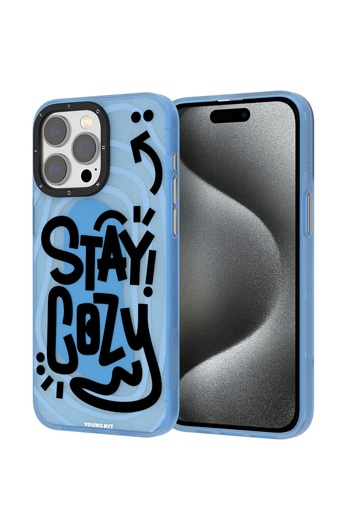 YoungKit iPhone 15 Pro Max Uyumlu Kılıf Magsafe Şarj Özellikli Youngkit Happy Hearth Serisi Kapak Mavi