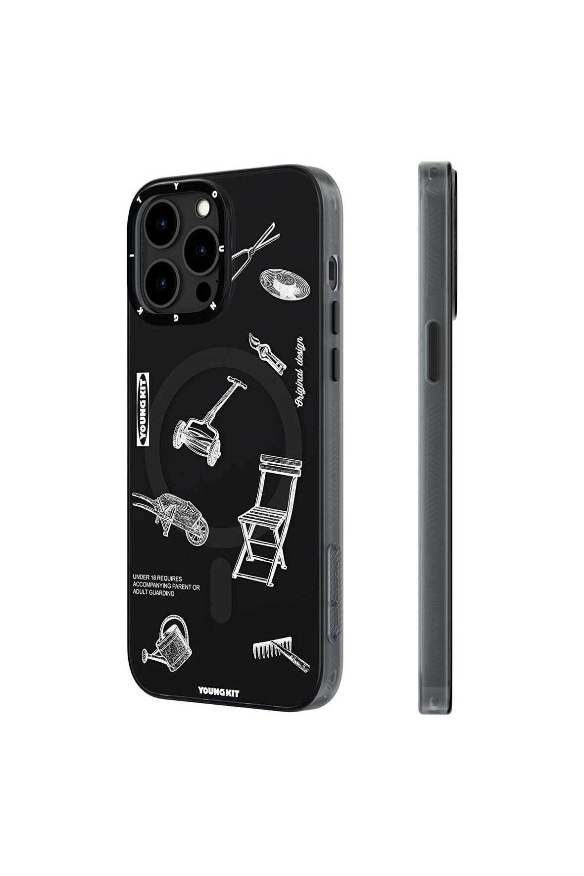 YoungKit iPhone 14 Pro Max Uyumlu Kılıf Magsafe Şarj Özellikli Desenli Youngkit Plaything Serisi Kapak Siyah