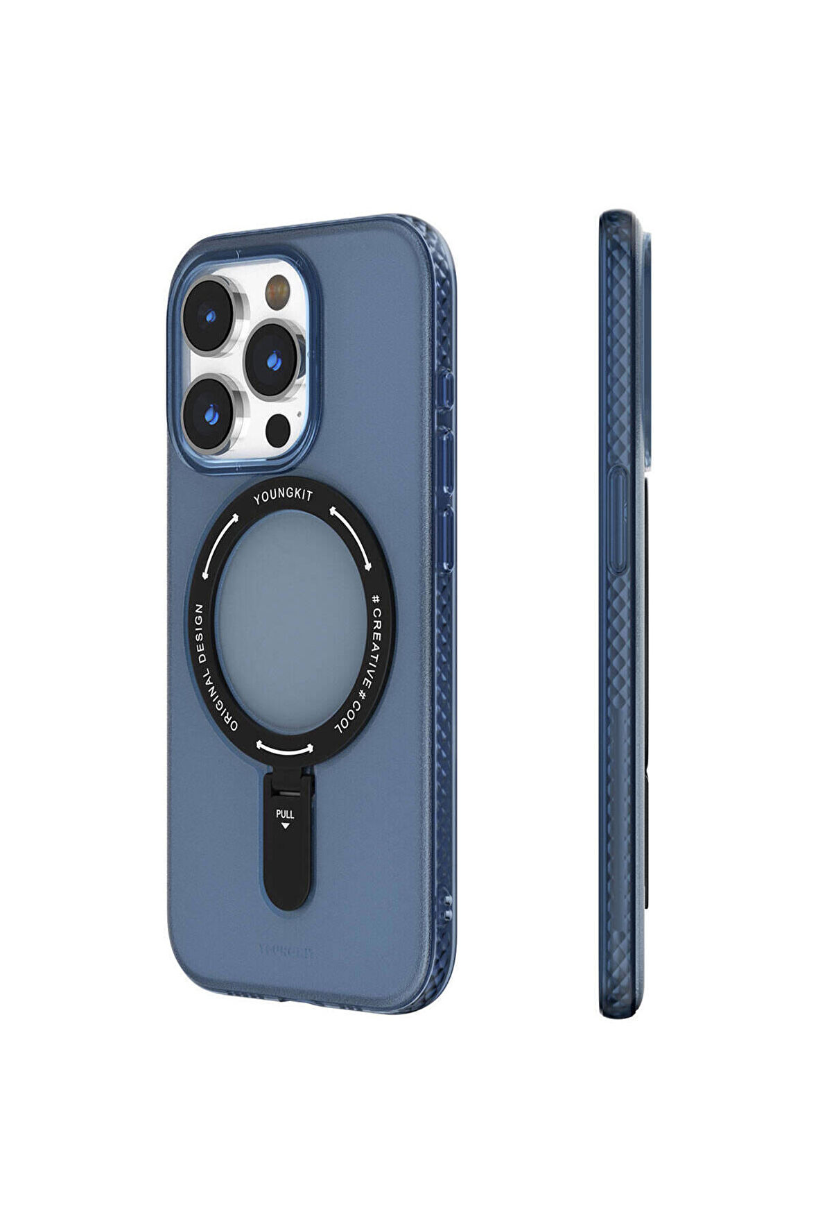 YoungKit iPhone 15 Pro Max Uyumlu Kılıf Magsafe Şarj Özellikli Youngkit Rock Serisi Kapak Mavi