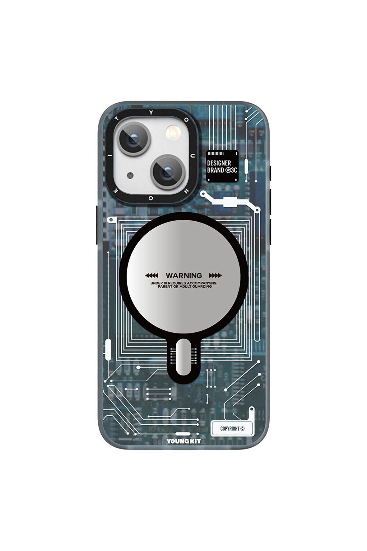 YoungKit iPhone 15 Uyumlu Kılıf Magsafe Şarj Özellikli Youngkit Technology Serisi Kapak Mavi