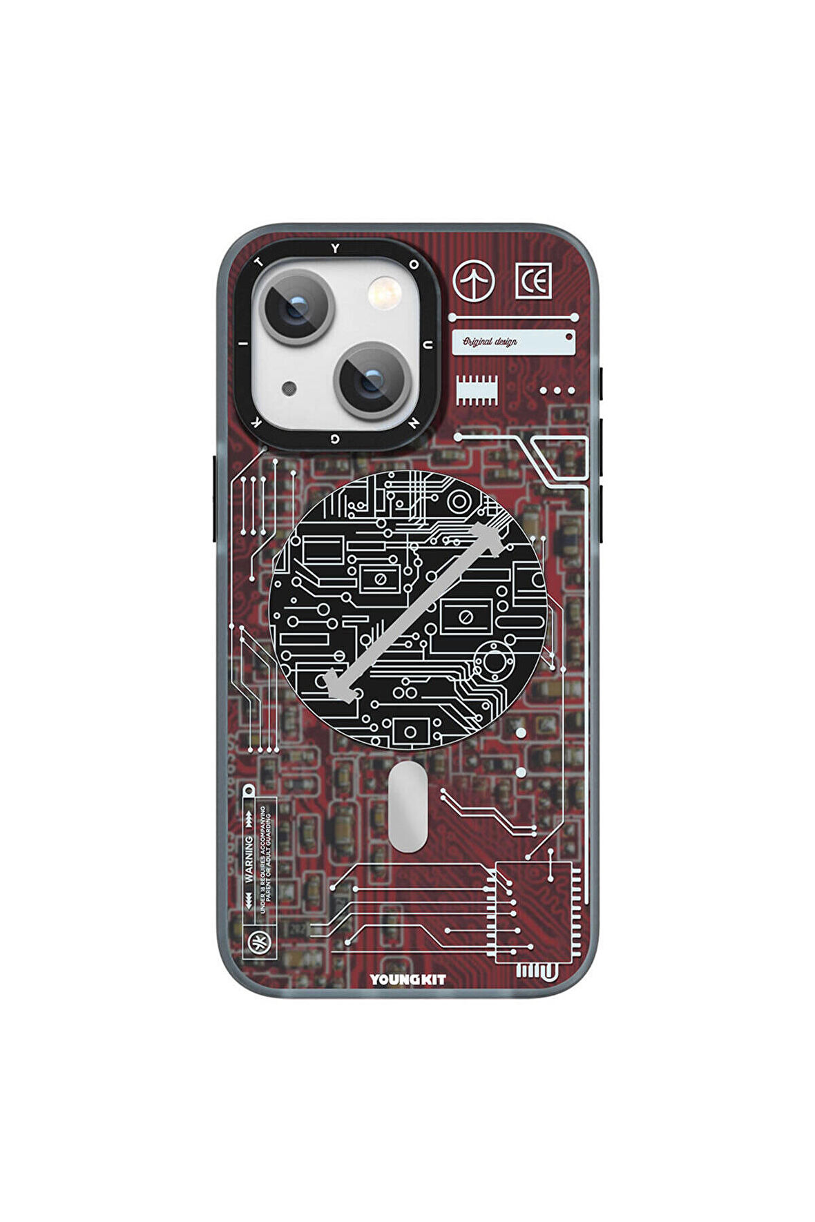 YoungKit iPhone 15 Uyumlu Kılıf Magsafe Şarj Özellikli Youngkit Technology Serisi Kapak Kırmızı