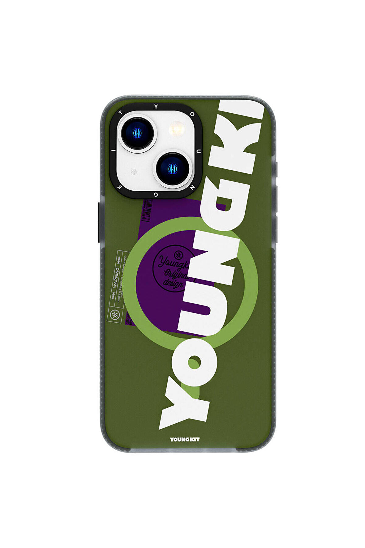 YoungKit iPhone 15 Uyumlu Kılıf Magsafe Şarj Özellikli Youngkit Binfen Serisi Yazı Temalı Kapak Yeşil