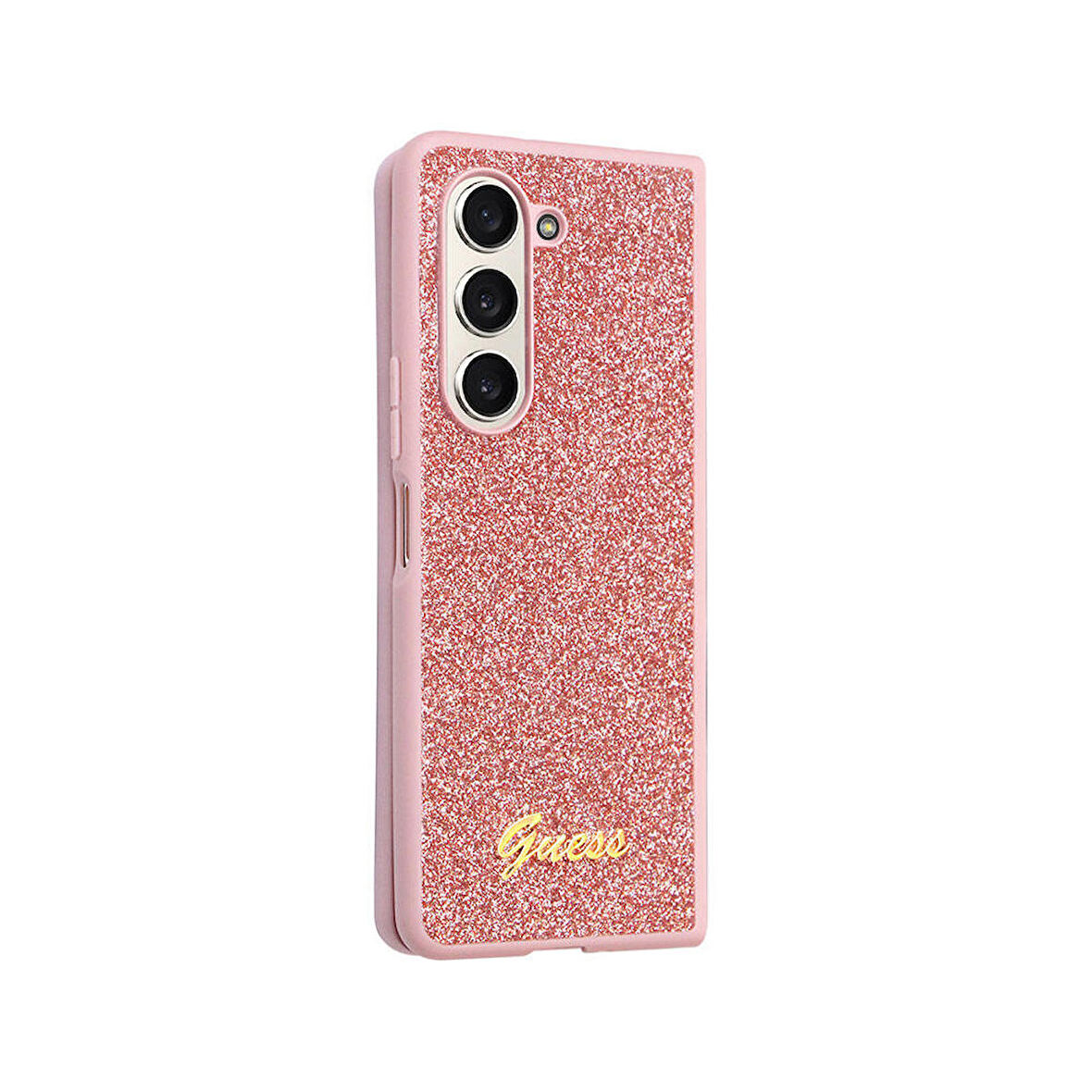 Galaxy Z Fold 5 Uyumlu Kılıf Guess Orjinal Lisanslı Yazı Logolu Glitter Script Kapak Pembe