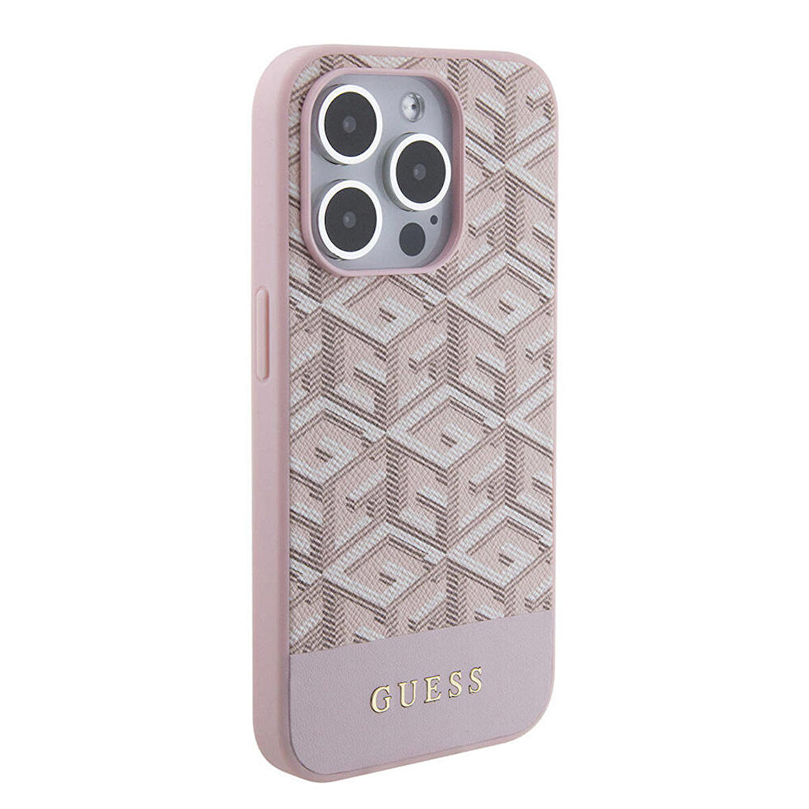 iPhone 15 Pro Max Uyumlu Kılıf Guess Orjinal Lisans Magsafe Şarj Özellik Yazı Logo GCube Desen Pembe