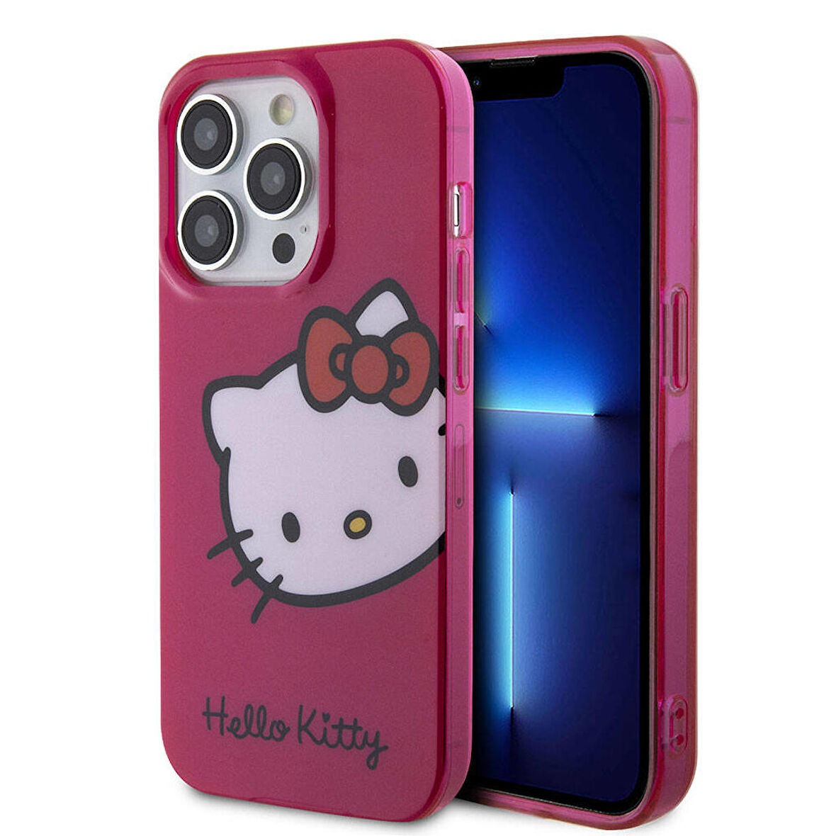 iPhone 15 Pro Max Kılıf Hello Kitty Orjinal Lisanslı Yazı ve İkonik Logolu Kitty Head Kapak Pembe