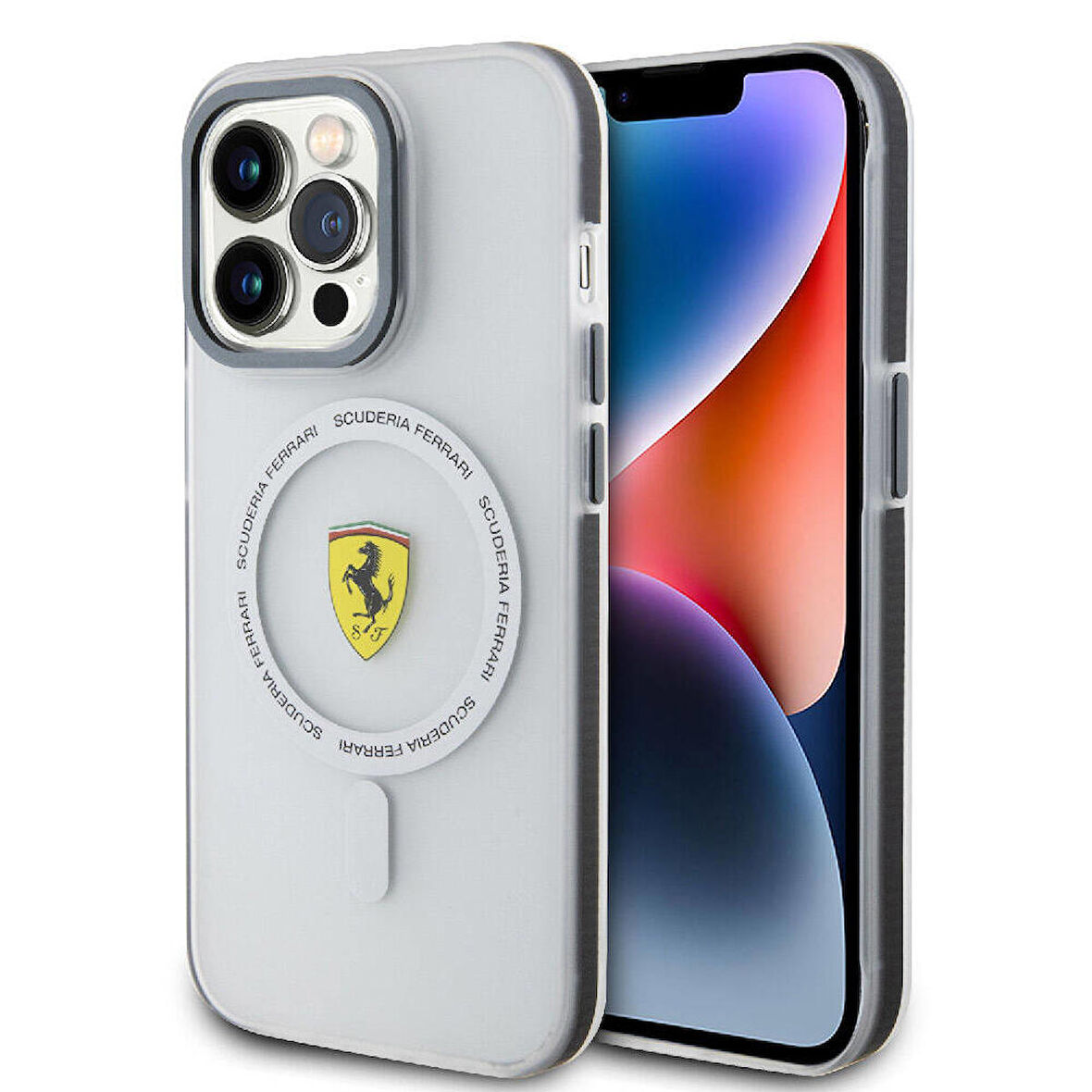 iPhone 15 Pro Max Uyumlu Kılıf Ferrari Orj Lisanslı Magsafe Özellikli Kontrast Bumper SF Ring Siyah