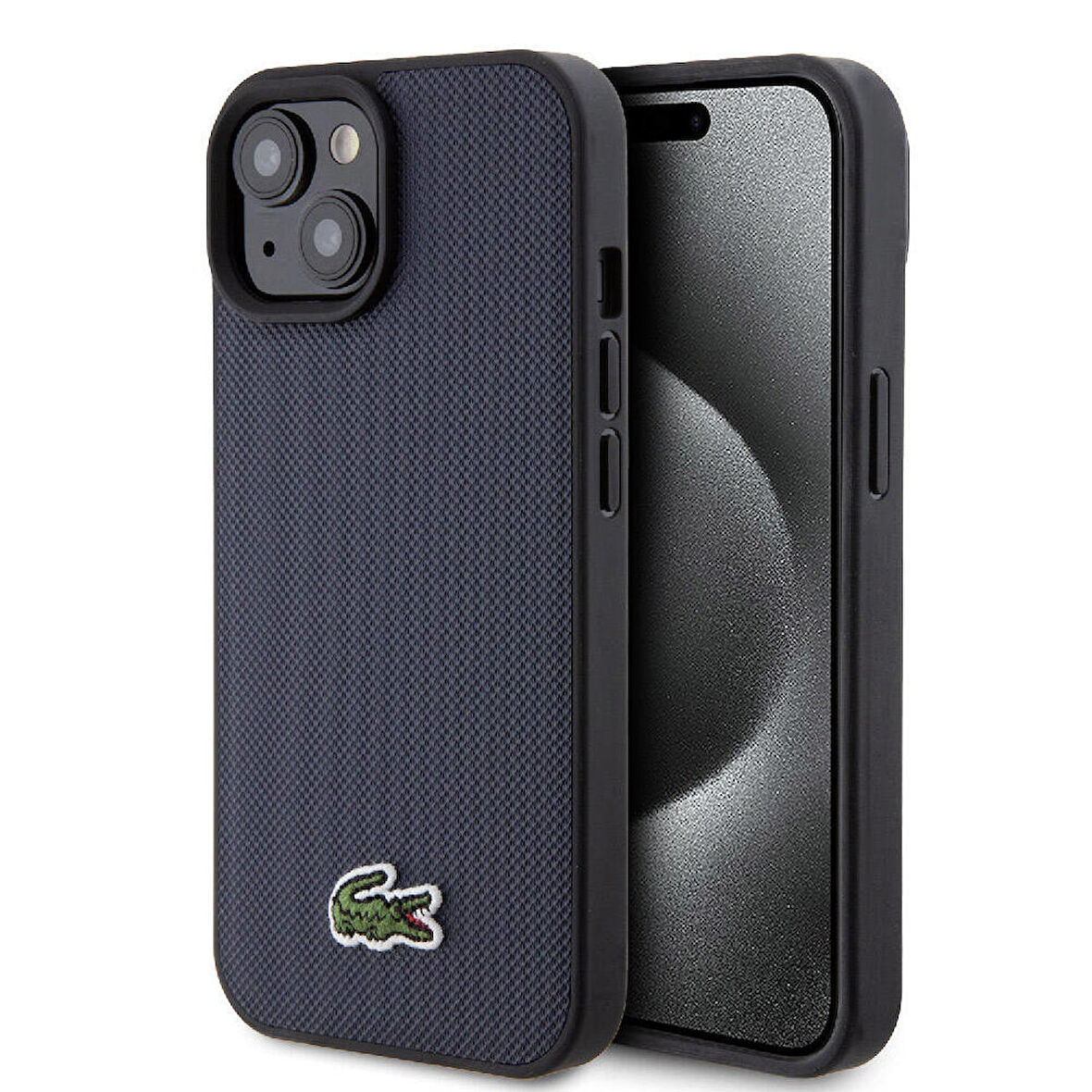 iPhone 15 Kılıf Lacoste Orjinal Lisanslı PU Pike Desenli İkonik Timsah Dokuma Logolu Kapak