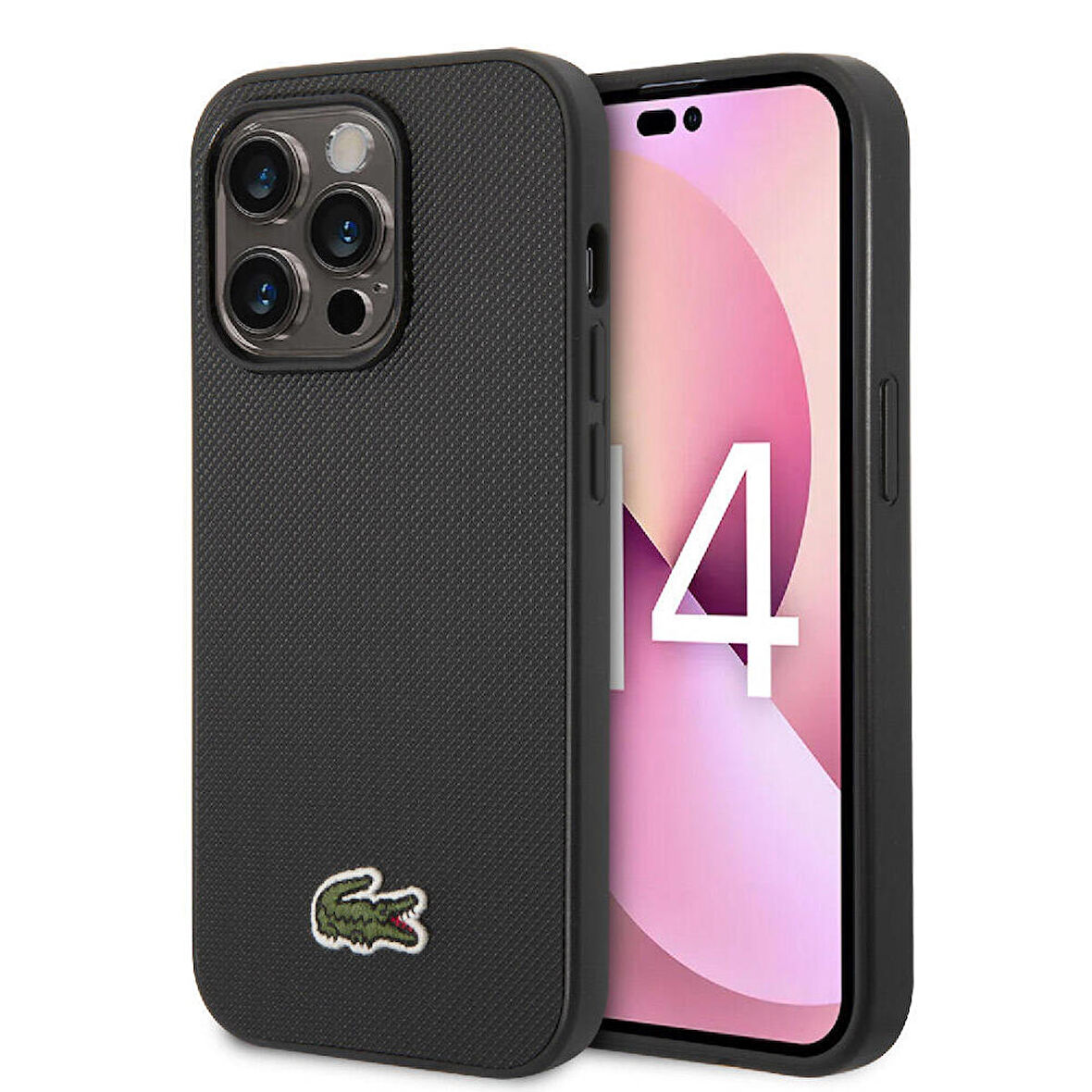 iPhone 14 Pro Max Kılıf Lacoste Orjinal Lisanslı PU Pike Desenli İkonik Timsah Dokuma Logolu Siyah