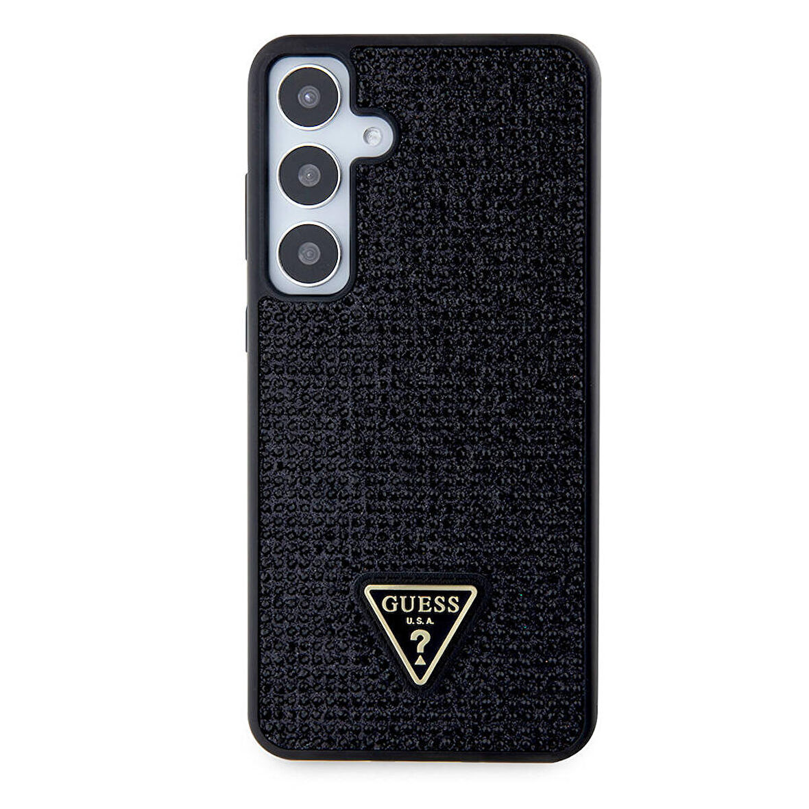 Galaxy S24 Plus Uyumlu Kılıf Guess Lisanslı Taşlı Arka Yüzey Üçgen Logolu Kapak Siyah