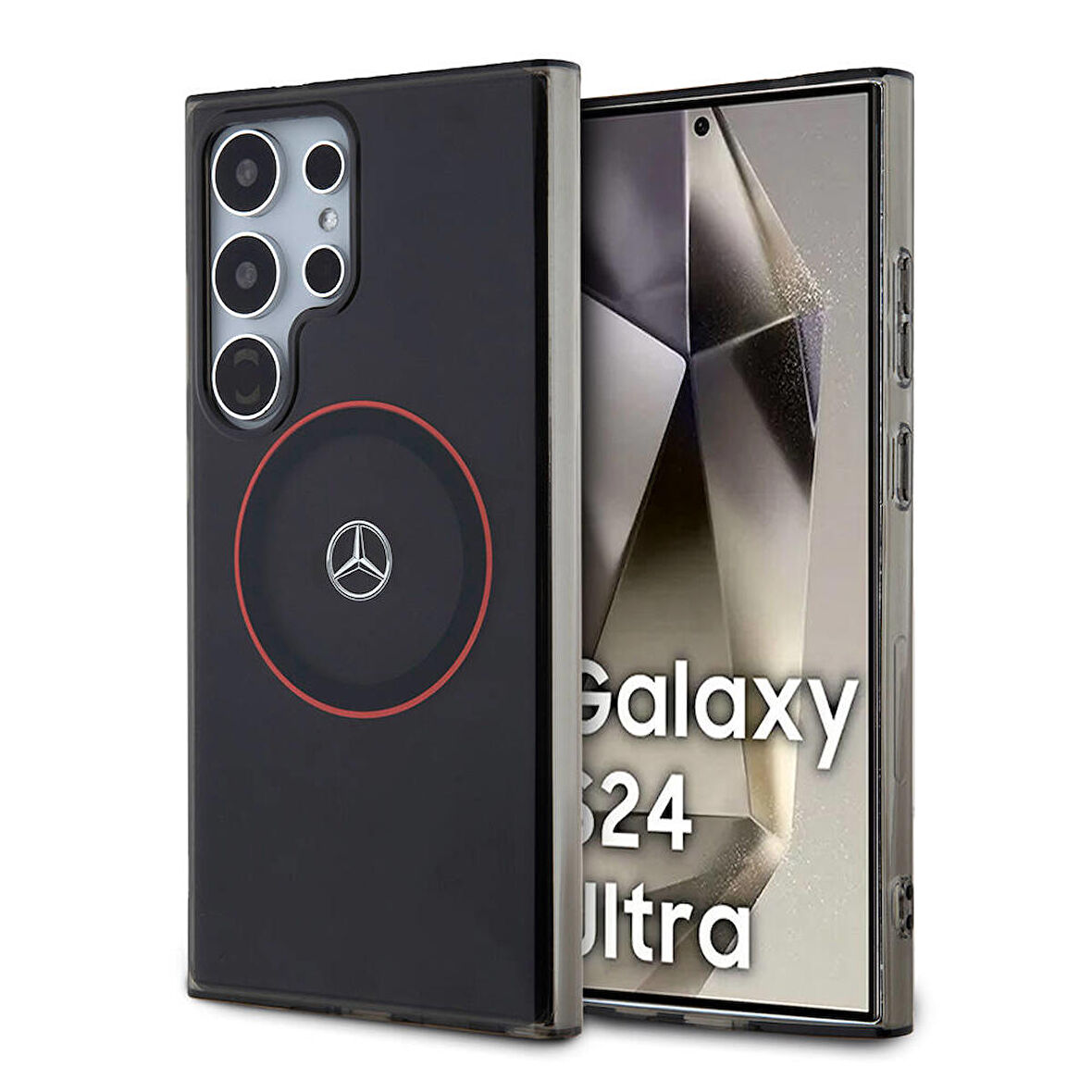 Galaxy S24 Ultra Kılıf Mercedes Benz Lisanslı Magsafe Özellikli IML Yıldız Logolu Red Ring Siyah