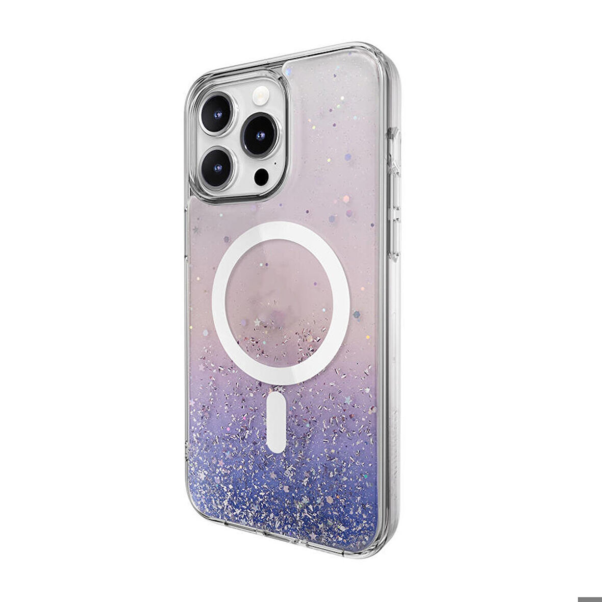 iPhone 15 Pro Max Uyumlu Kılıf Magsafe Özellikli Simli Şeffaf Lisanslı Switcheasy Starfield-M Mor
