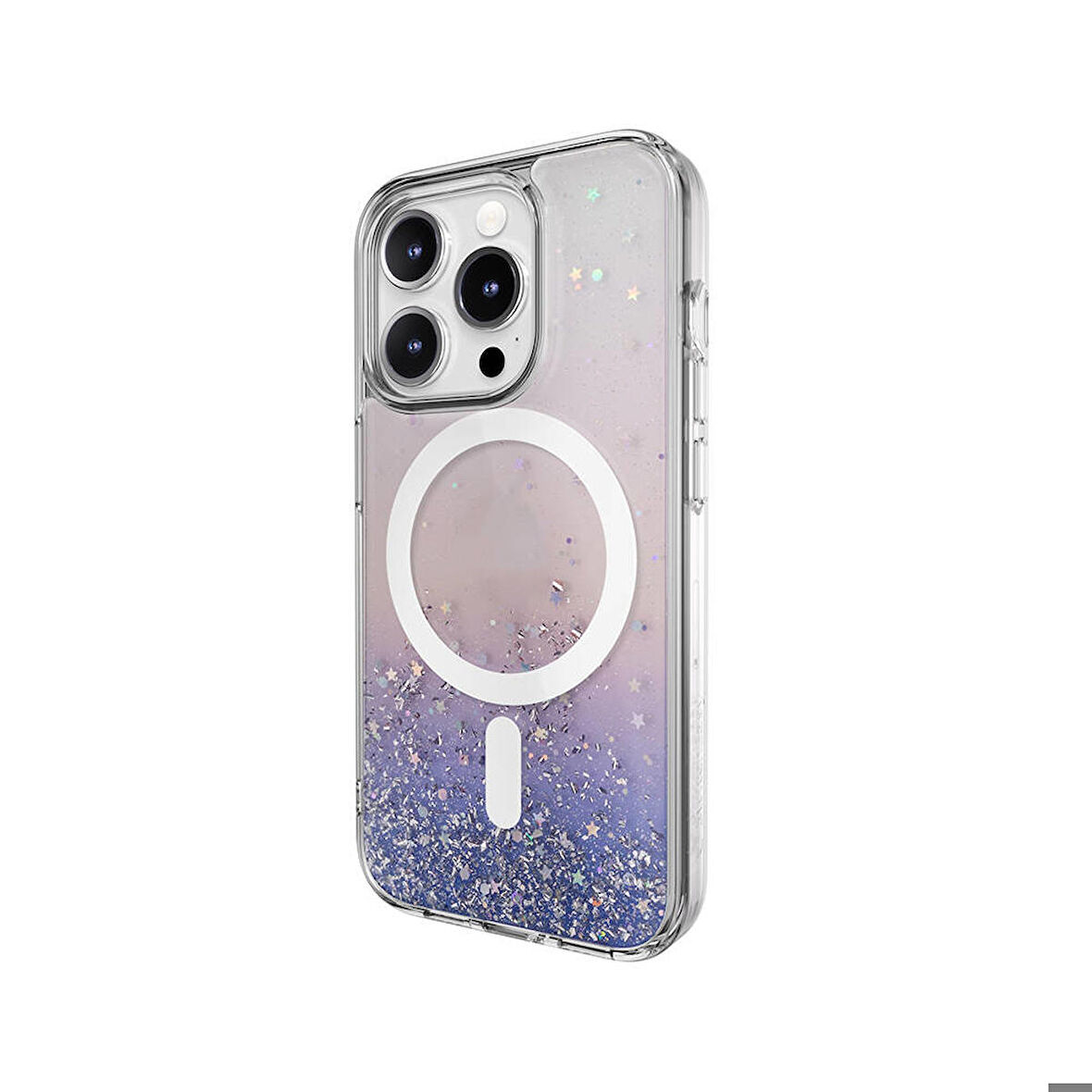 iPhone 15 Pro Uyumlu Kılıf Magsafe Özellikli Simli Şeffaf Lisanslı Switcheasy Starfield-M Mor