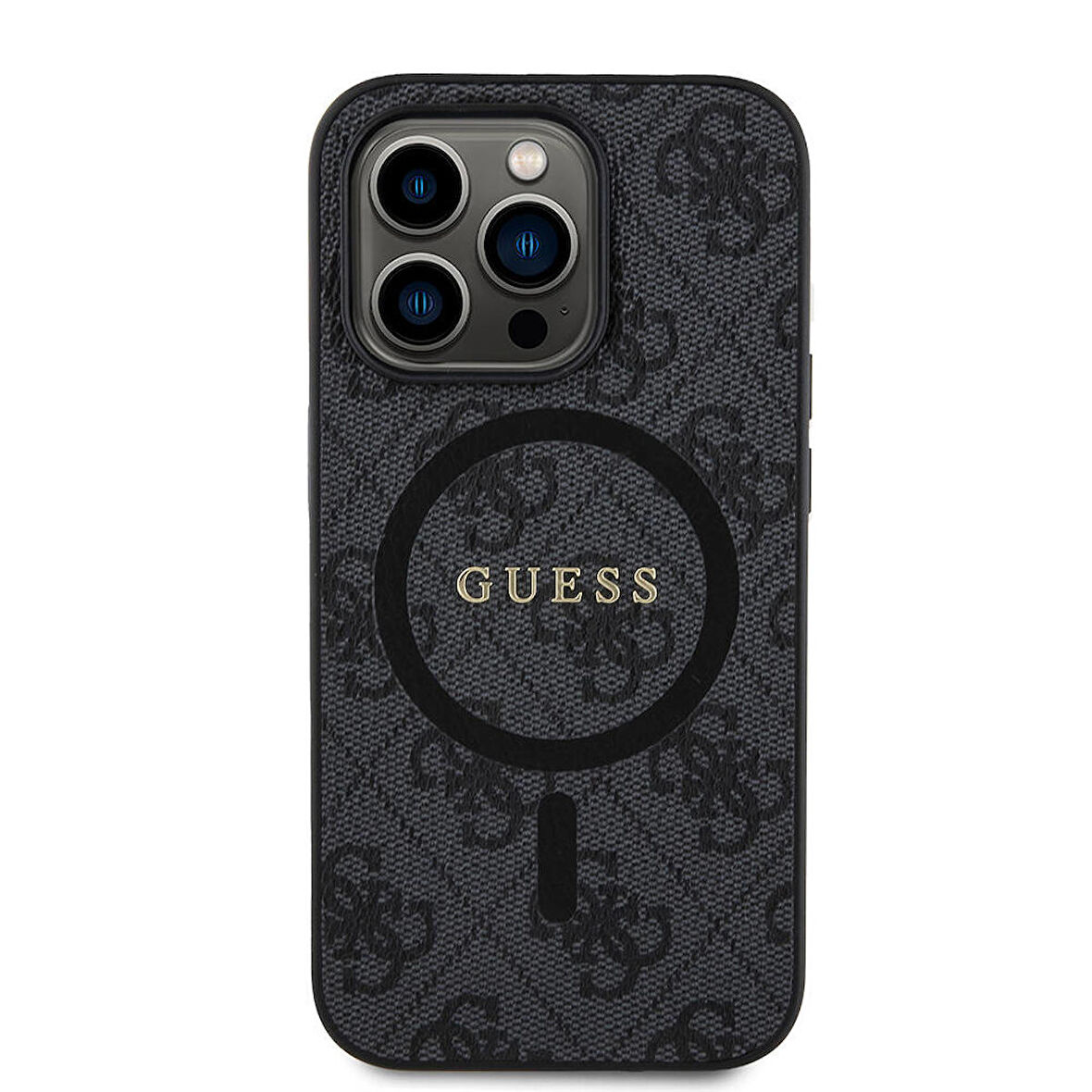 iPhone 14 Pro Uyumlu Kılıf Guess Lisanslı Magsafe Şarj Özellikli 4G Desenli Yazı Logolu Kapak Siyah