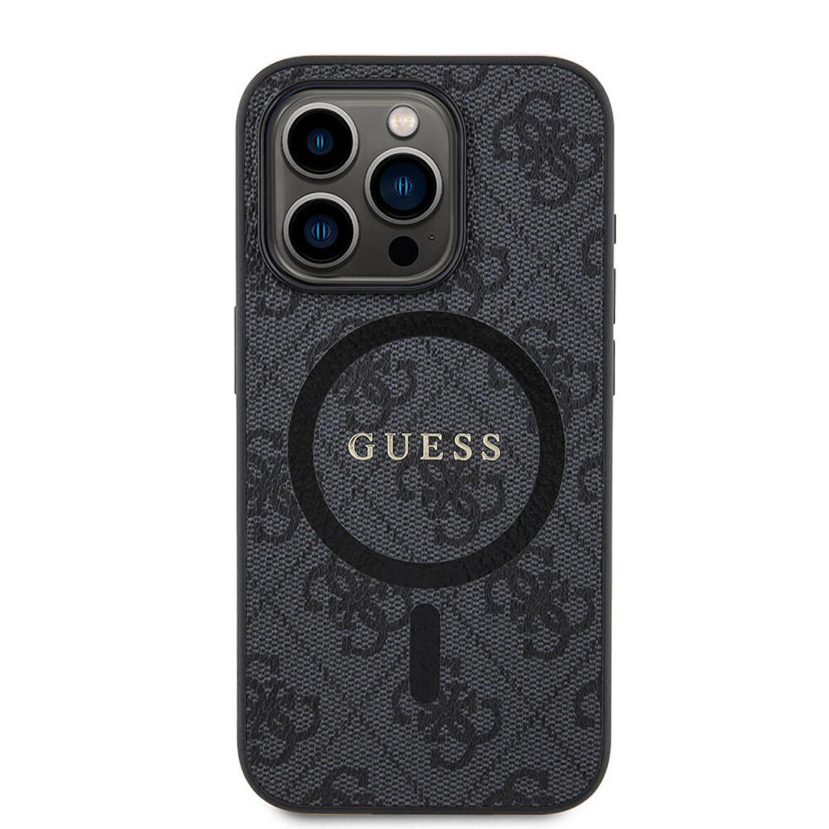 iPhone 15 Pro Uyumlu Kılıf Guess Lisanslı Magsafe Şarj Özellikli 4G Desenli Yazı Logolu Kapak Siyah