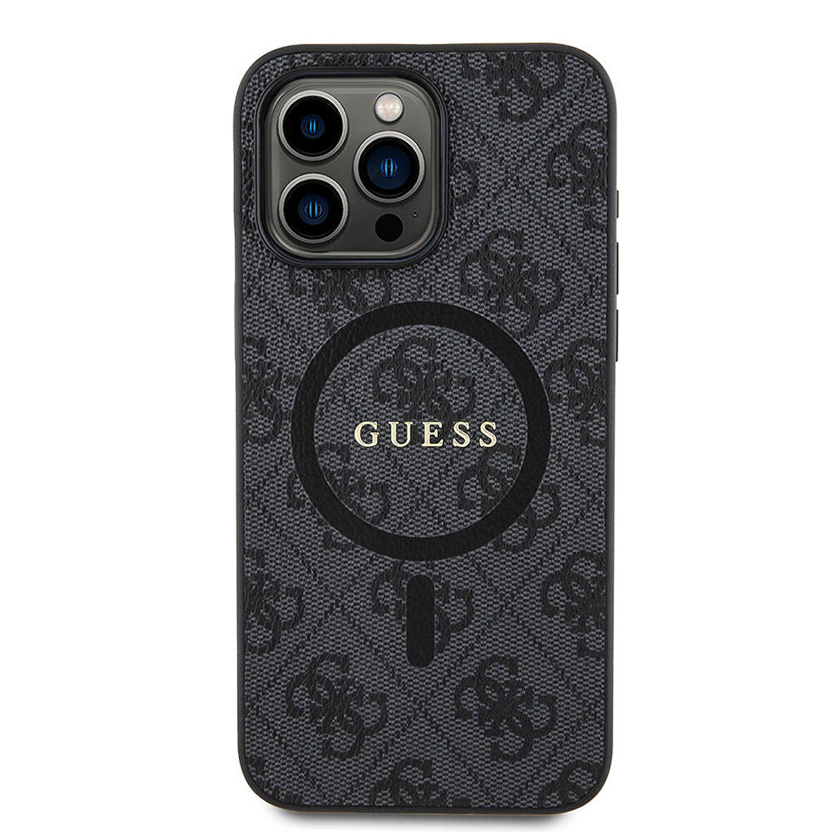 iPhone 15 Pro Max Uyumlu Kılıf Guess Lisanslı Magsafe Özellikli 4G Desenli Yazı Logolu Kapak Siyah