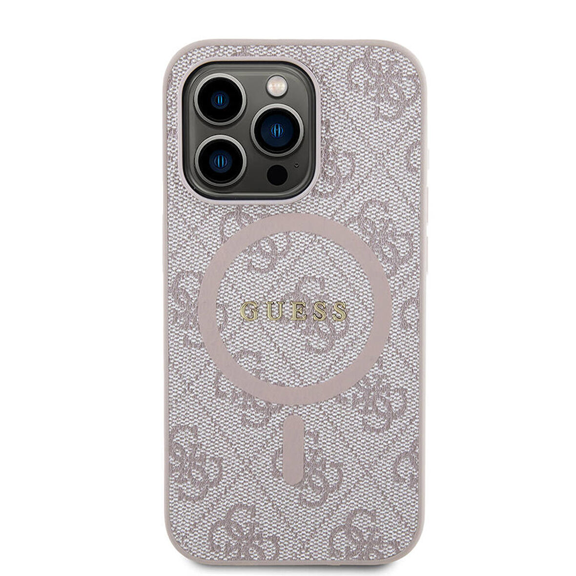 iPhone 14 Pro Max Uyumlu Kılıf Guess Lisanslı Magsafe Özellikli 4G Desenli Yazı Logolu Kapak Pembe