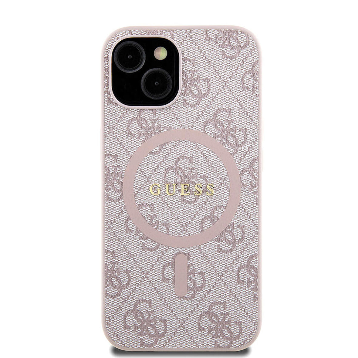 iPhone 15 Uyumlu Kılıf Guess Orjinal Lisanslı Magsafe Özellikli 4G Desenli Yazı Logolu Kapak Pembe