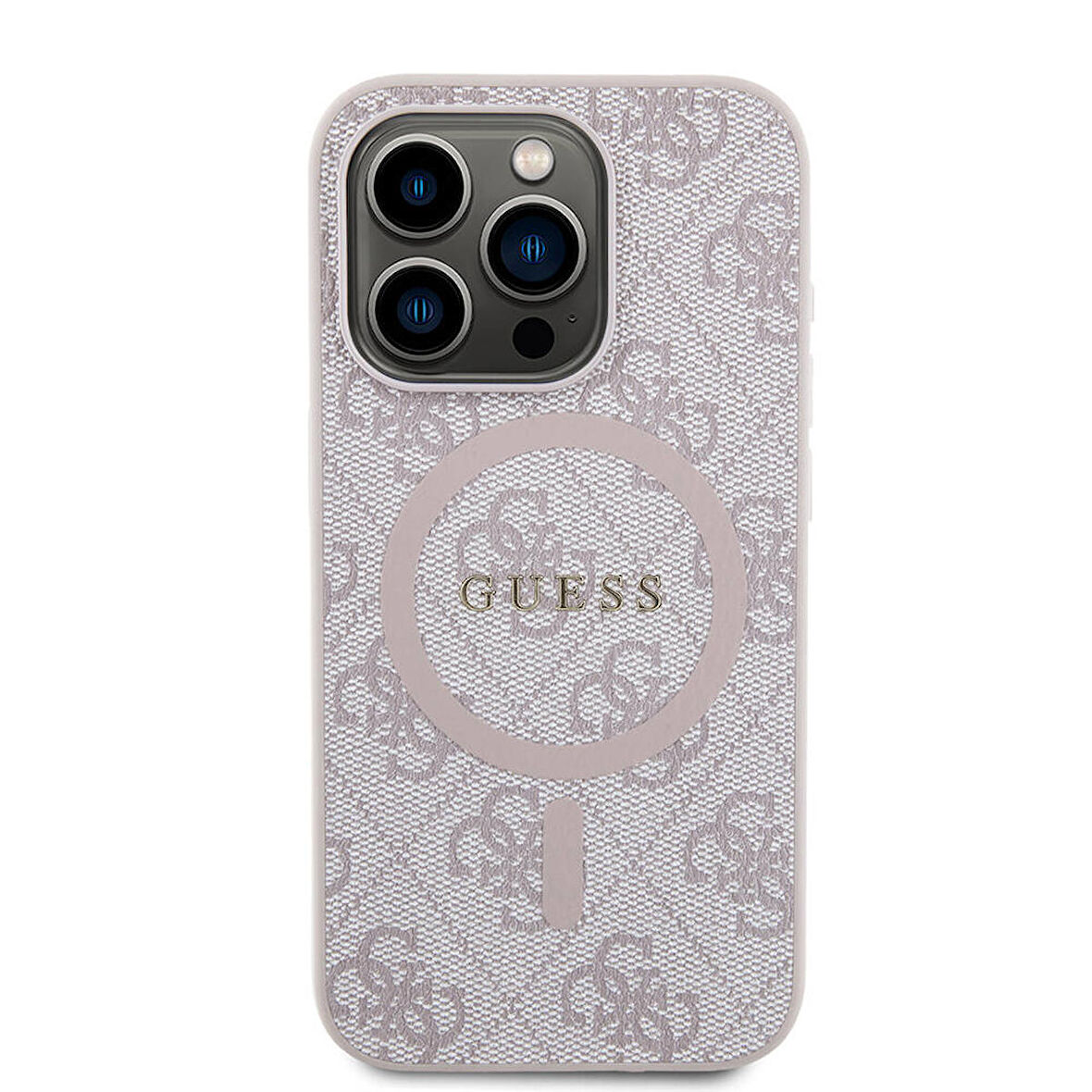 iPhone 15 Pro Uyumlu Kılıf Guess Lisanslı Magsafe Şarj Özellikli 4G Desenli Yazı Logolu Kapak Pembe