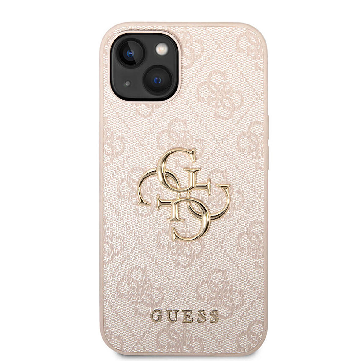 iPhone 14 Uyumlu Kılıf Guess PU Deri Büyük Metal Logo Dizaynlı Kapak Pembe