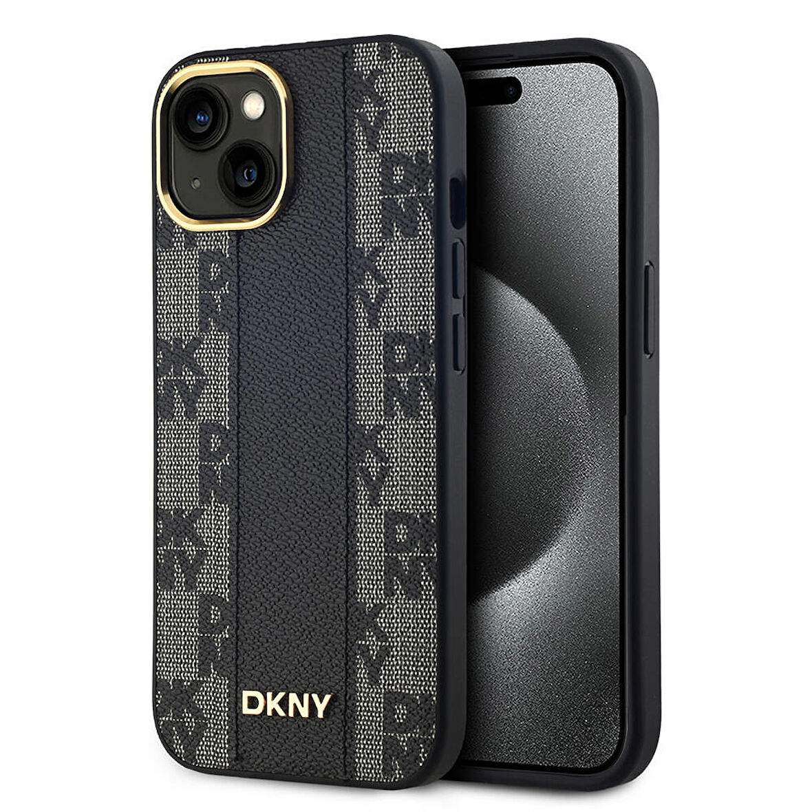 Apple iPhone 15 Uyumlu Kılıf DKNY Orjinal Lisanslı MagSafe Şarj Özellikli 3D Yazılı Checkered Pattern Kapak