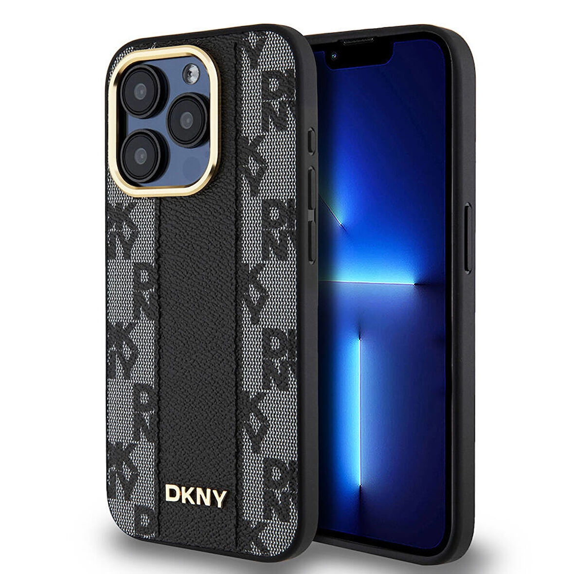 Apple iPhone 15 Pro Uyumlu Kılıf DKNY Orjinal Lisanslı Magsafe Şarj Özellikli 3D Yazılı Checkered Pattern Kapak