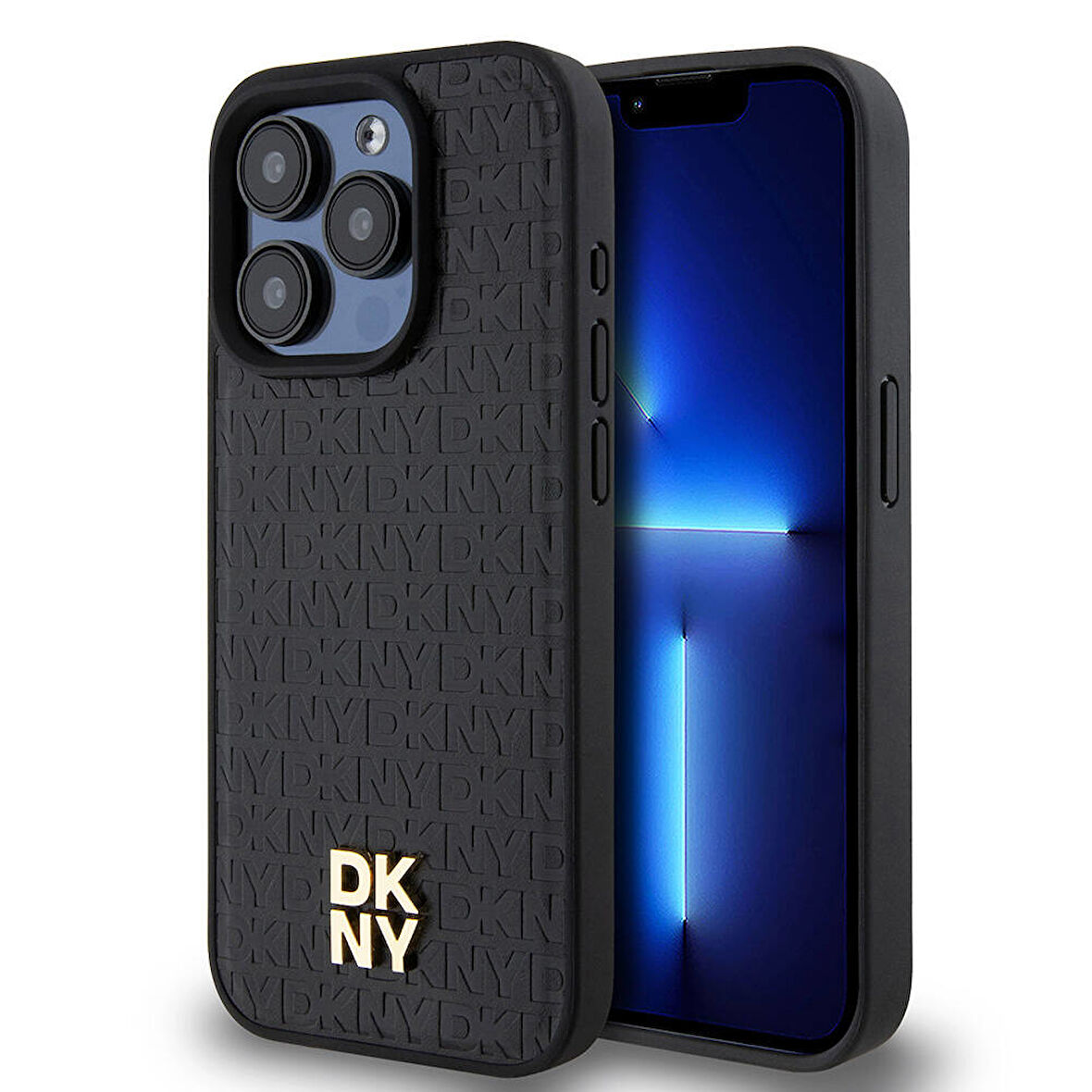 Apple iPhone 15 Pro Uyumlu Kılıf DKNY Orjinal Lisanslı Magsafe Şarj Özellikli 3D Yazılı Repeat Pattern Kapak